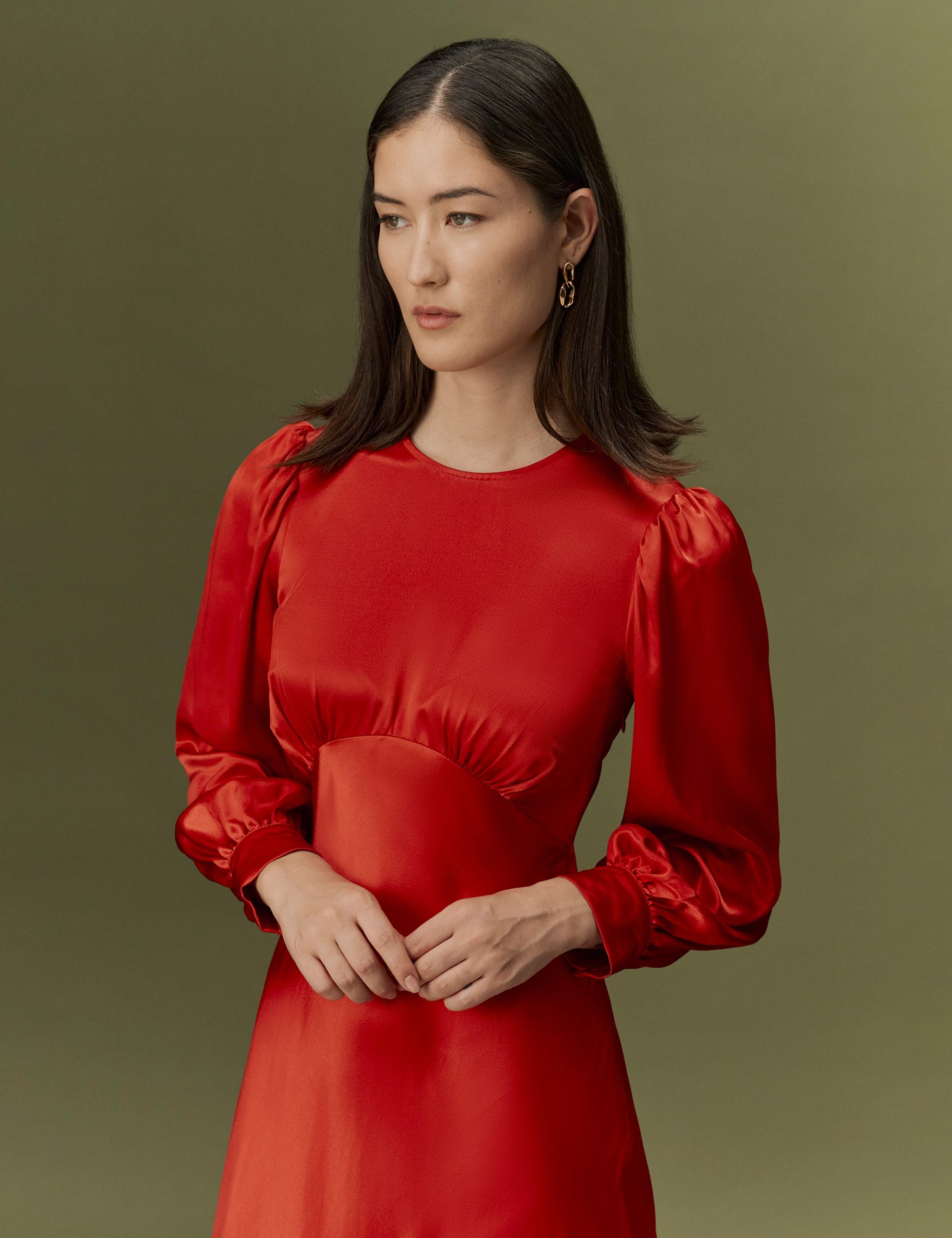 Satin Button Detail Midi Dress 5 of 10