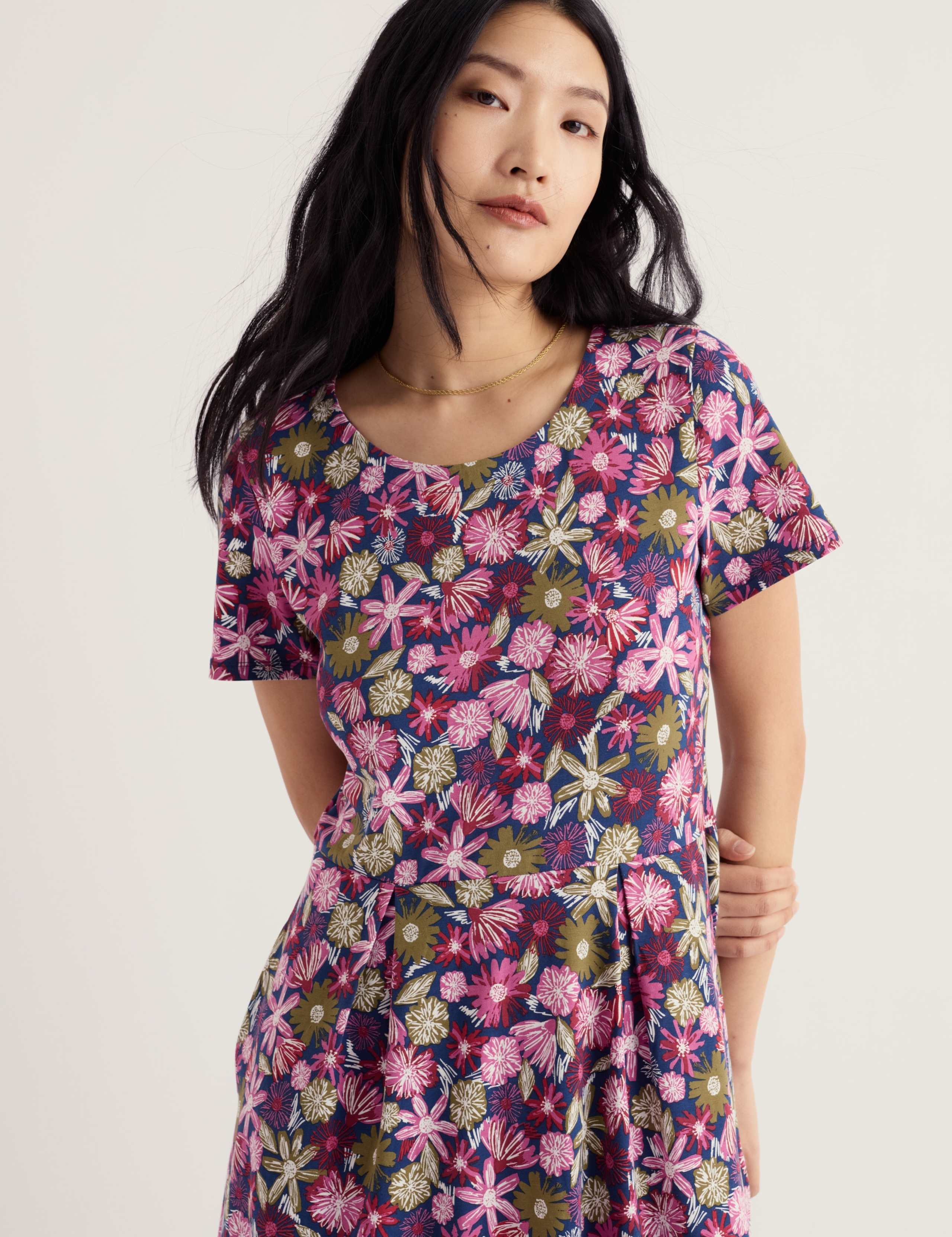 Cotton Rich Floral Midi Waisted Dress 4 of 6