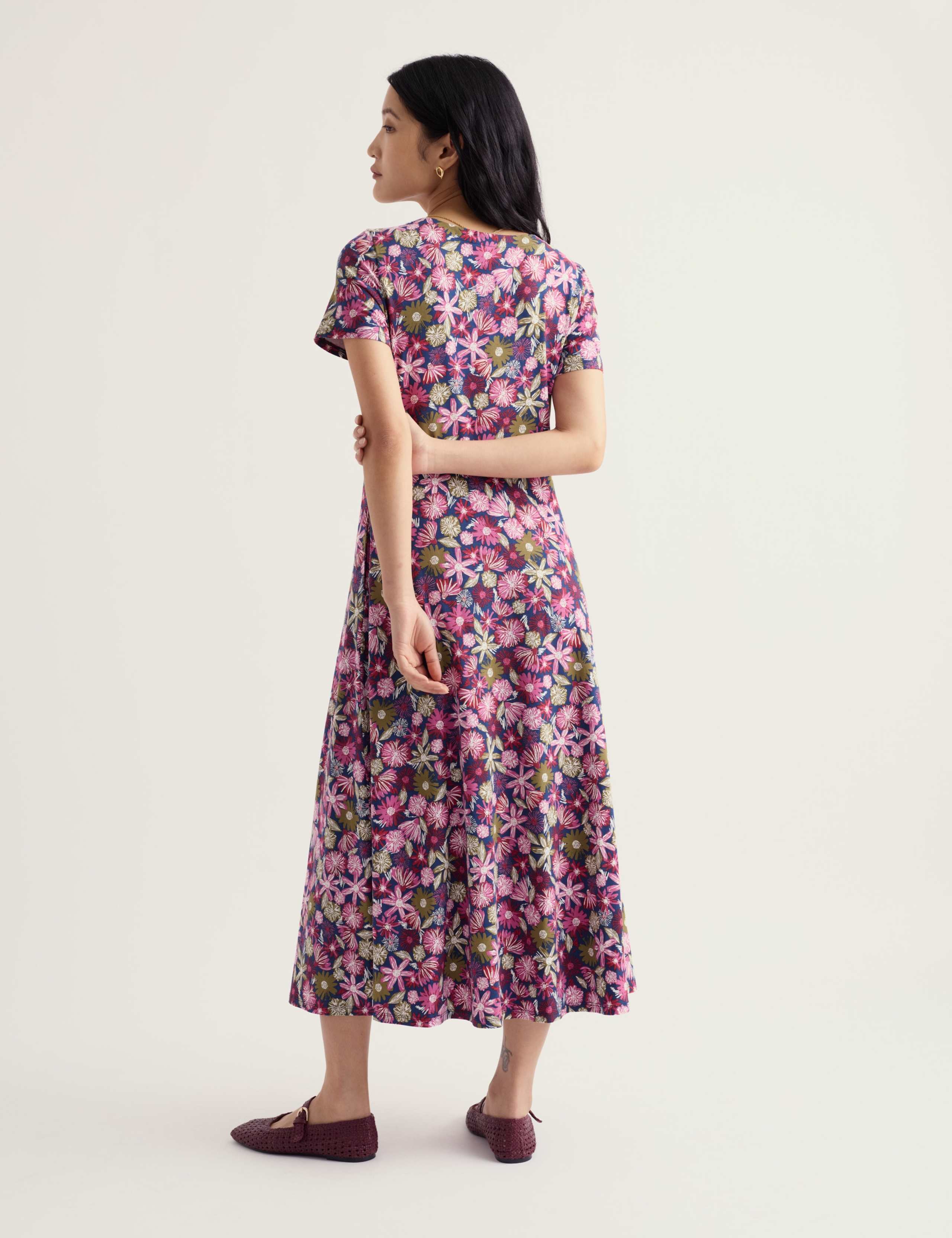 Cotton Rich Floral Midi Waisted Dress 5 of 6