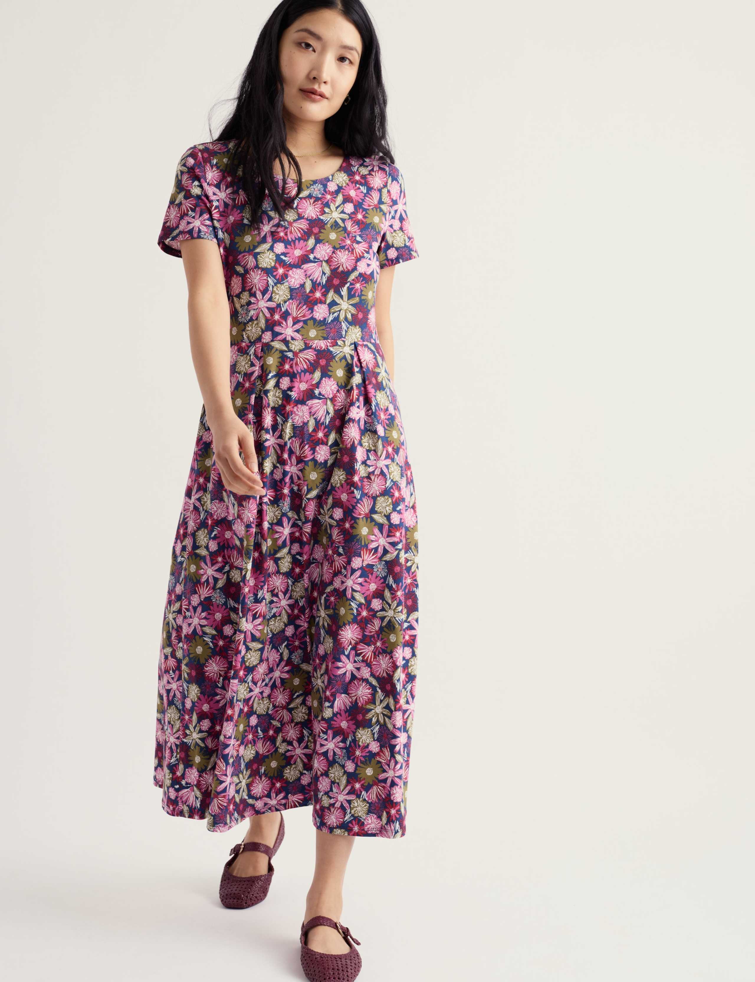 Cotton Rich Floral Midi Waisted Dress 6 of 6