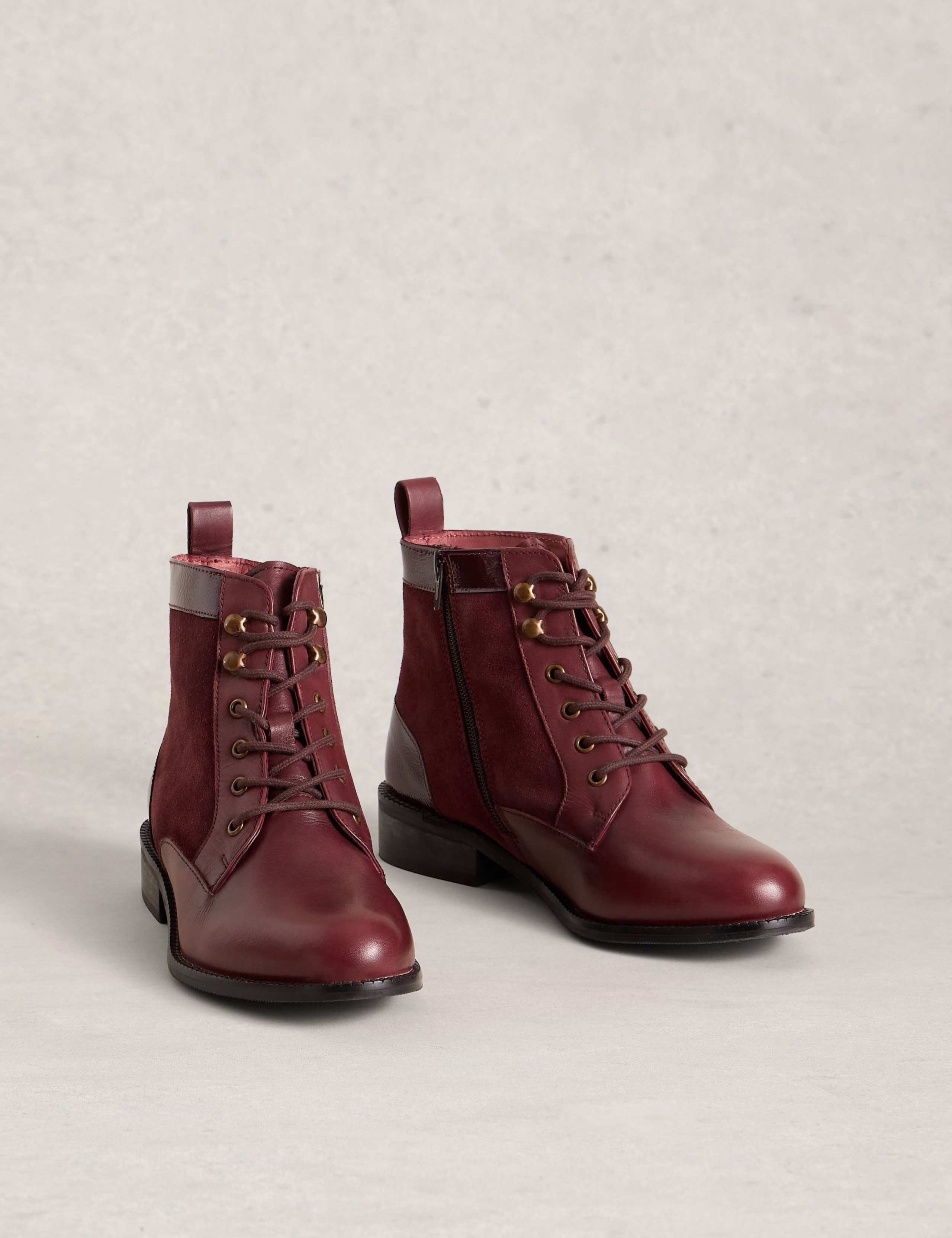 Leather Lace Up Round Toe Ankle Boots 2 of 4
