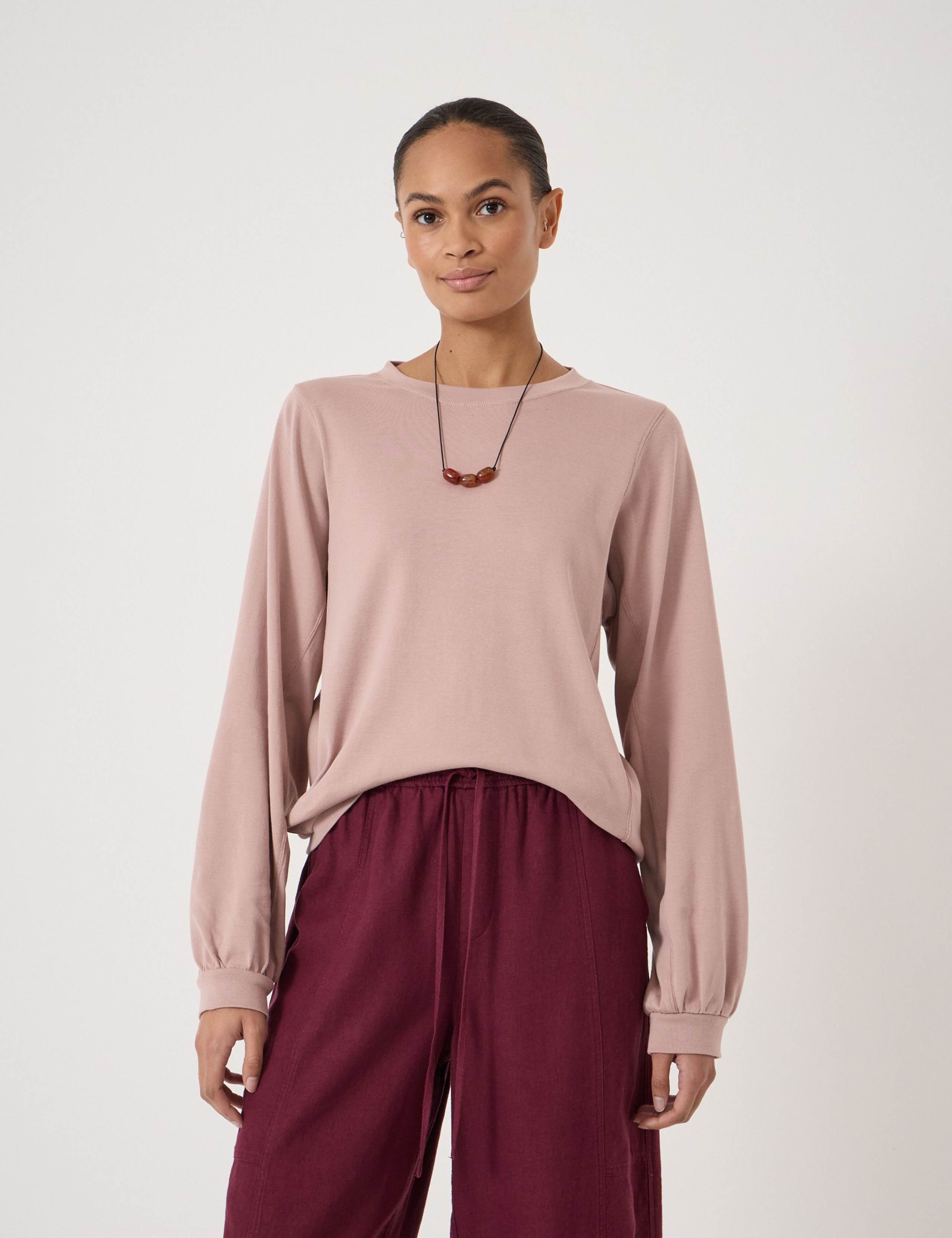 Pure Cotton Crew Neck Puff Sleeve Top 1 of 5