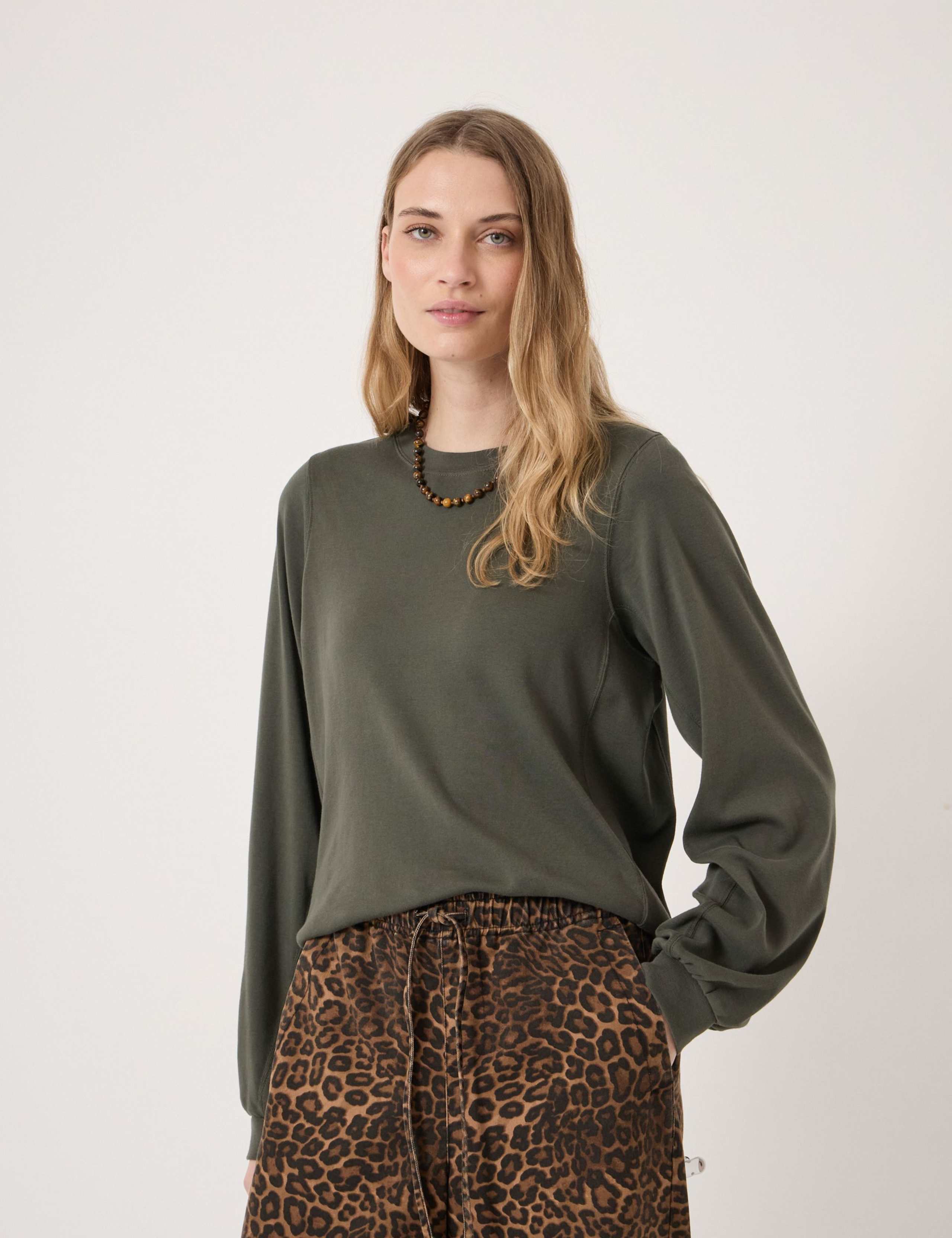 Pure Cotton Crew Neck Puff Sleeve Top 1 of 5