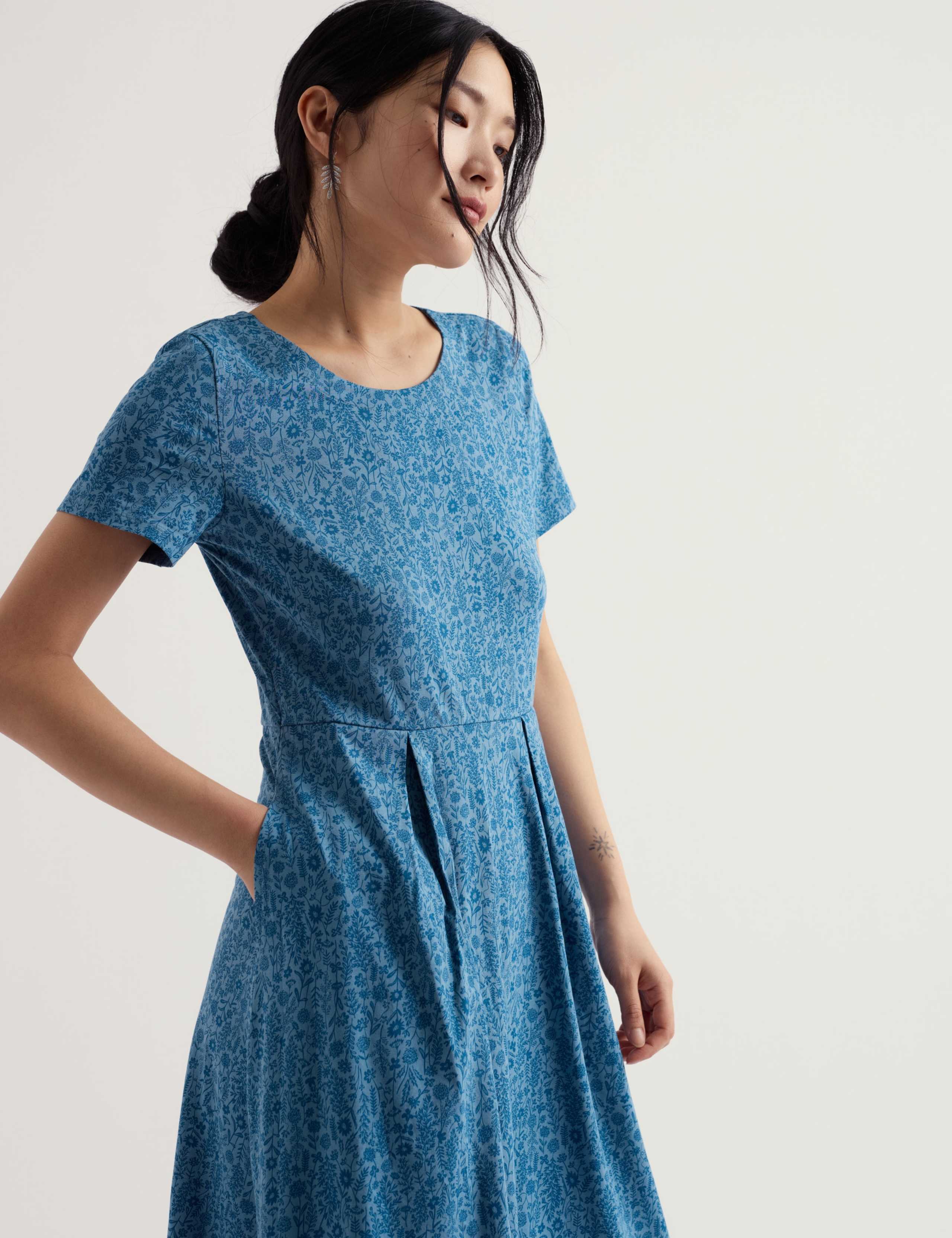 Cotton Rich Floral Midi Waisted Dress 3 of 5