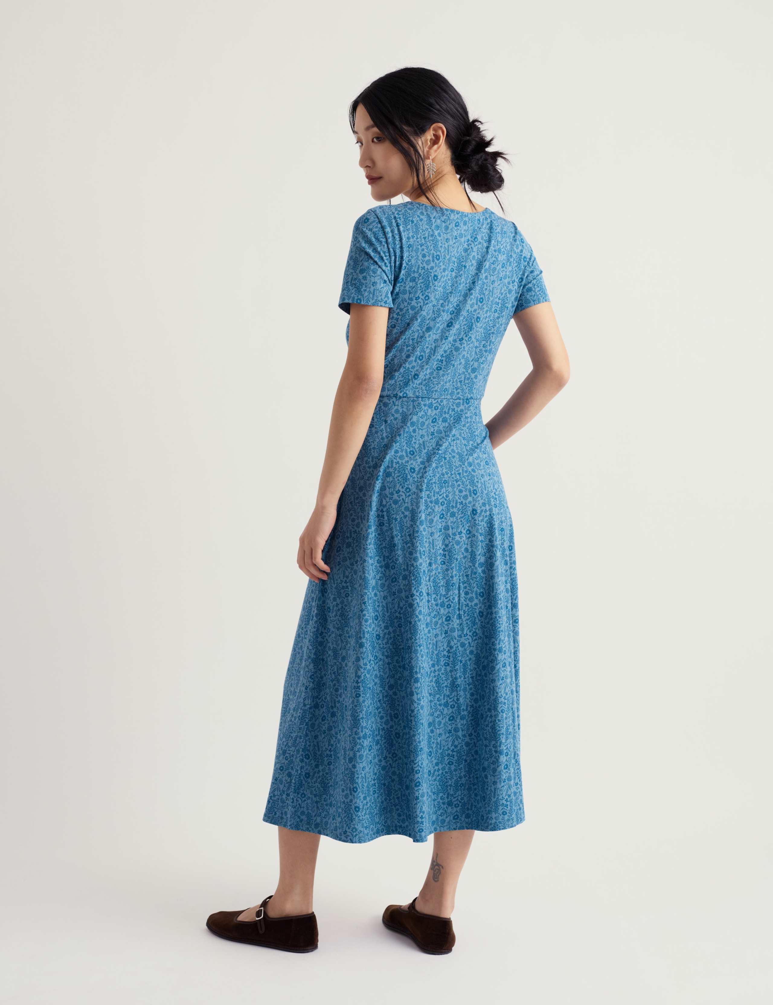 Cotton Rich Floral Midi Waisted Dress 4 of 5