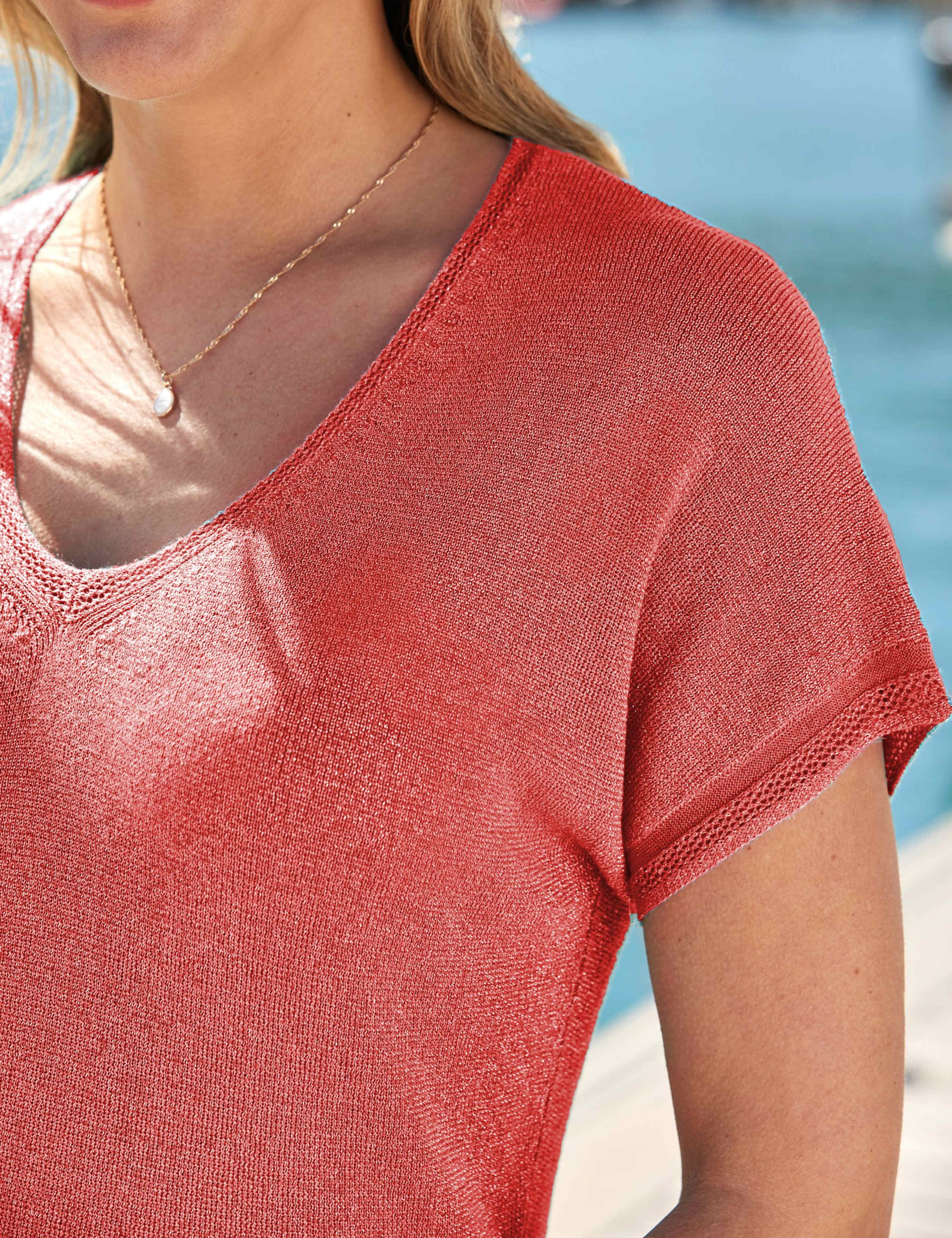 Sparkly Pointelle V-Neck Fine Knit T-Shirt 5 of 5