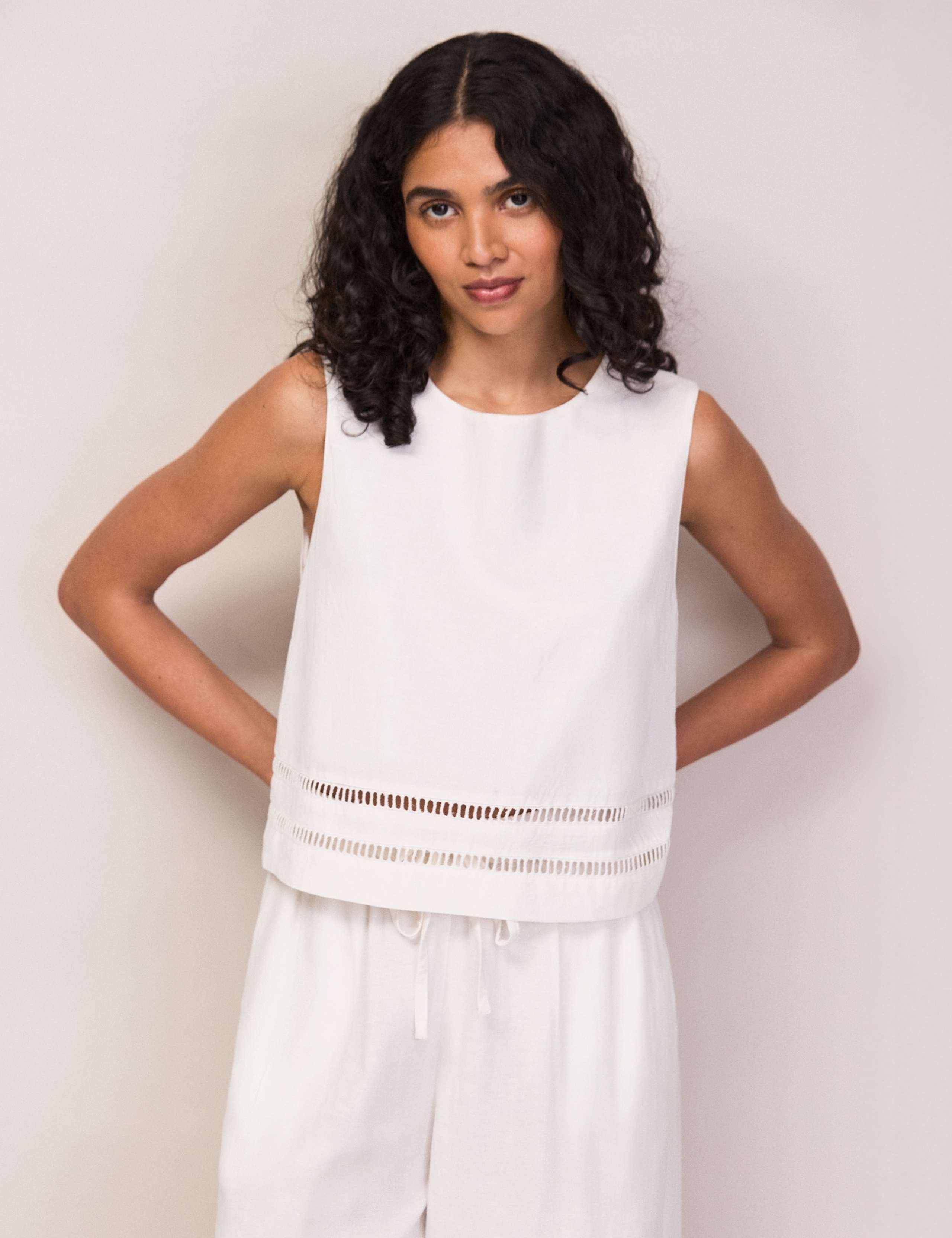 Cotton Blend Ladder Lace Cropped Shell Top 4 of 6