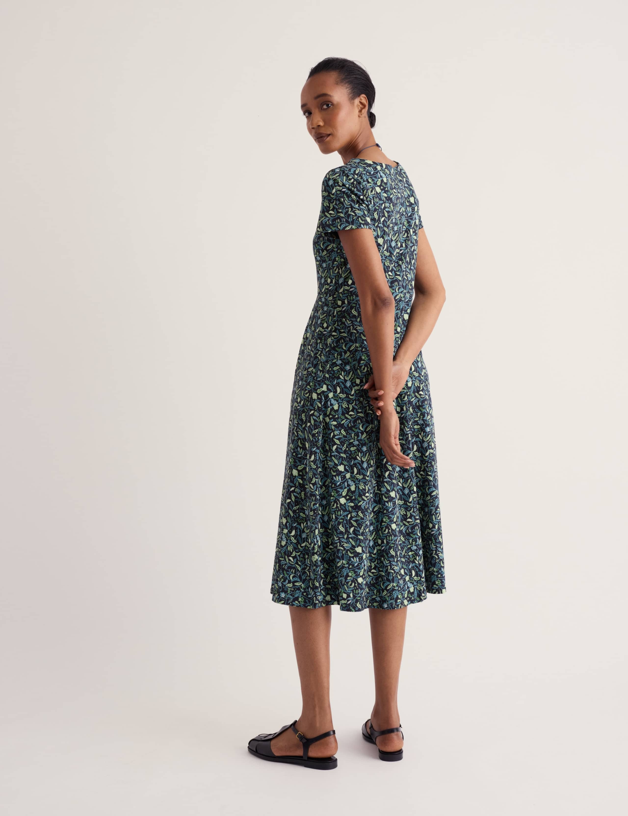 Cotton Rich Floral Midi Waisted Dress 4 of 5