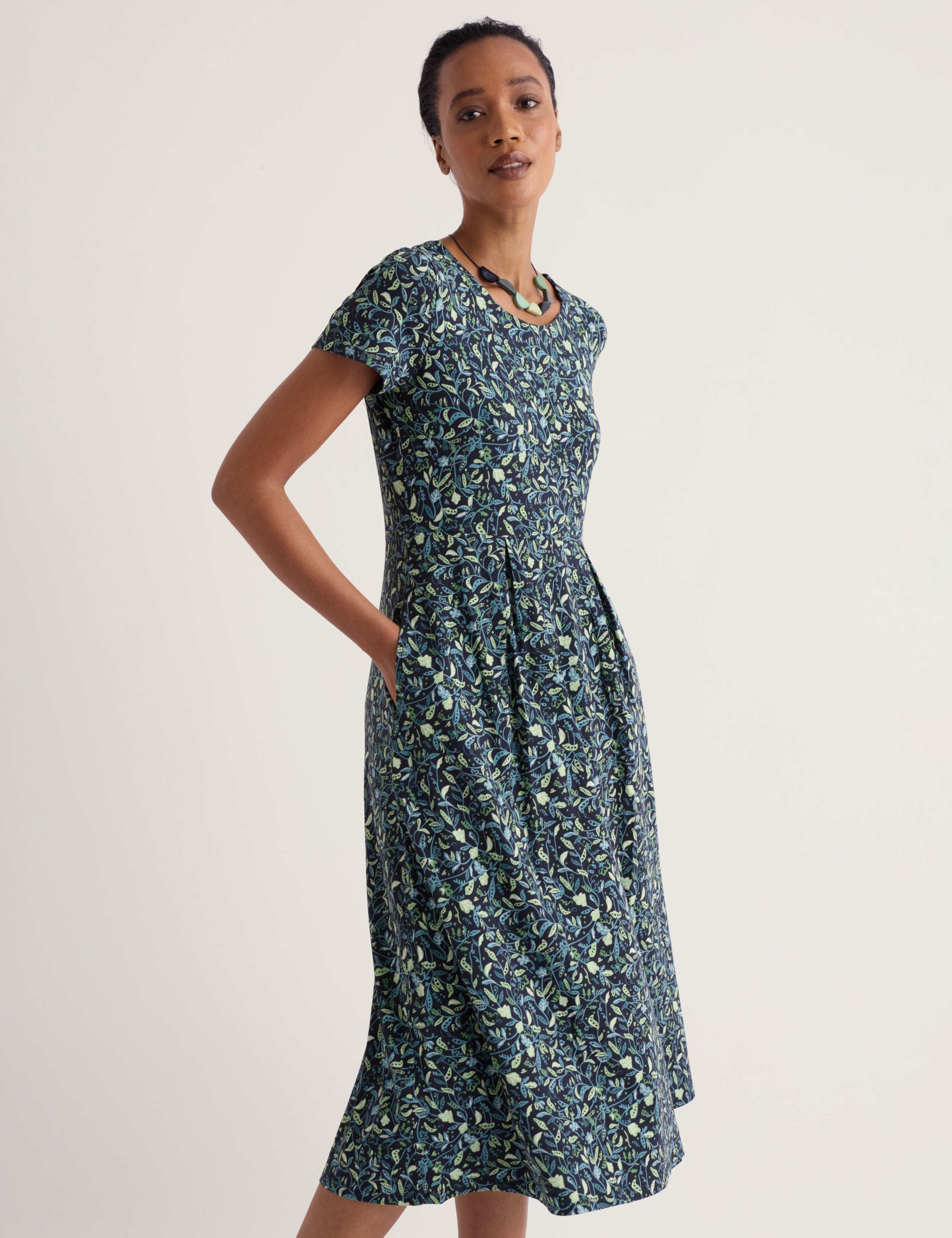 Cotton Rich Floral Midi Waisted Dress 5 of 5