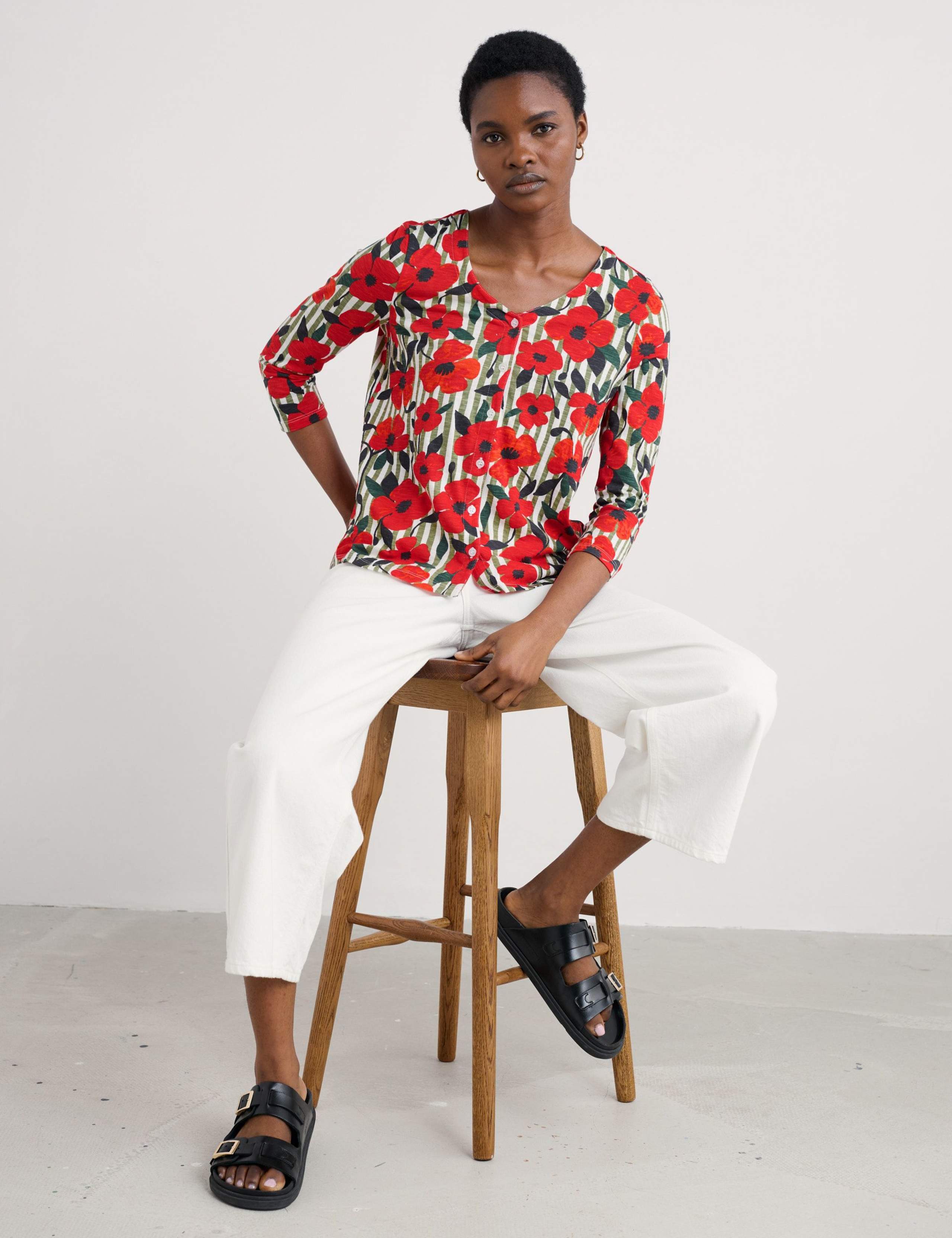 Pure Cotton Floral Striped Relaxed Top 3 of 5