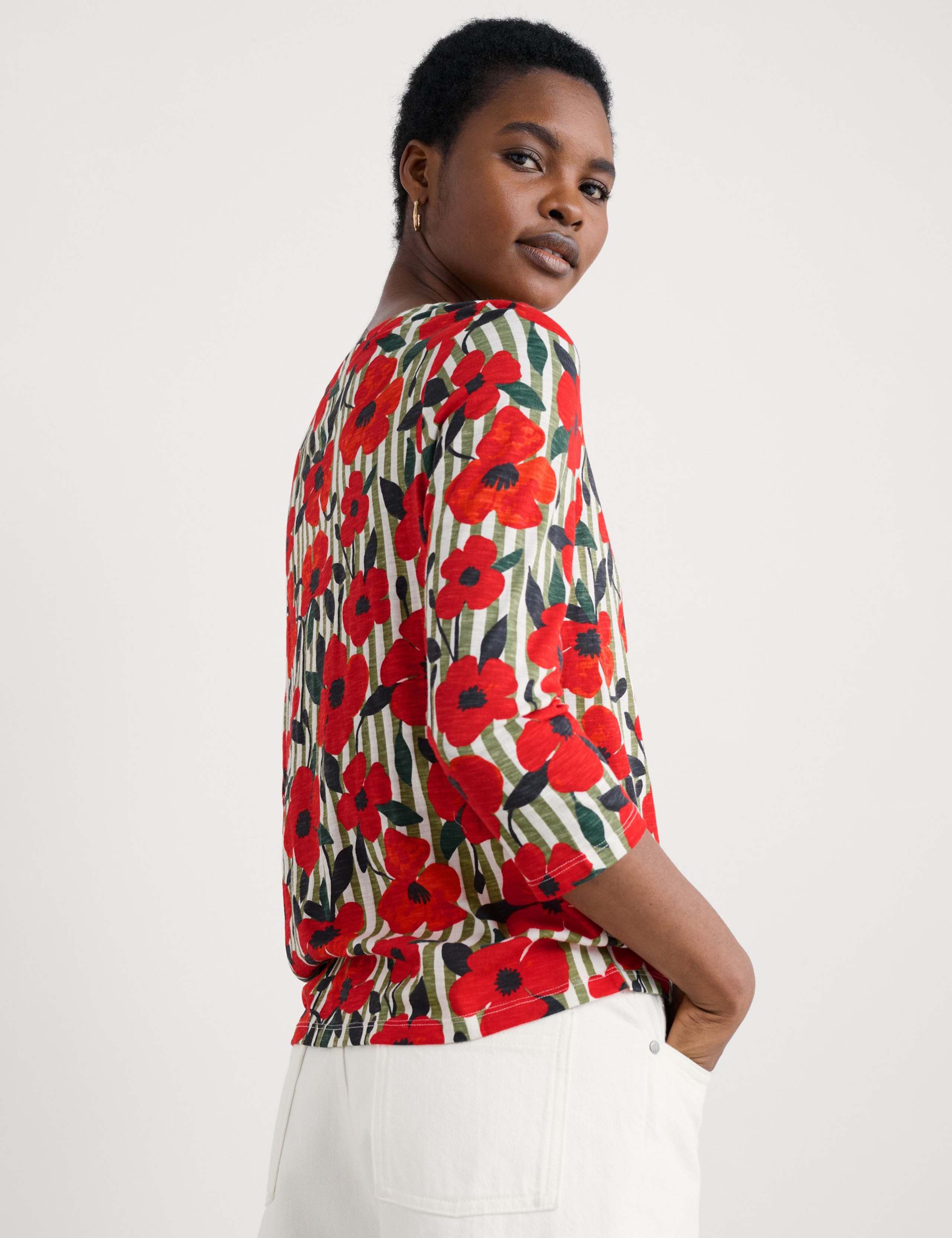 Pure Cotton Floral Striped Relaxed Top 4 of 5