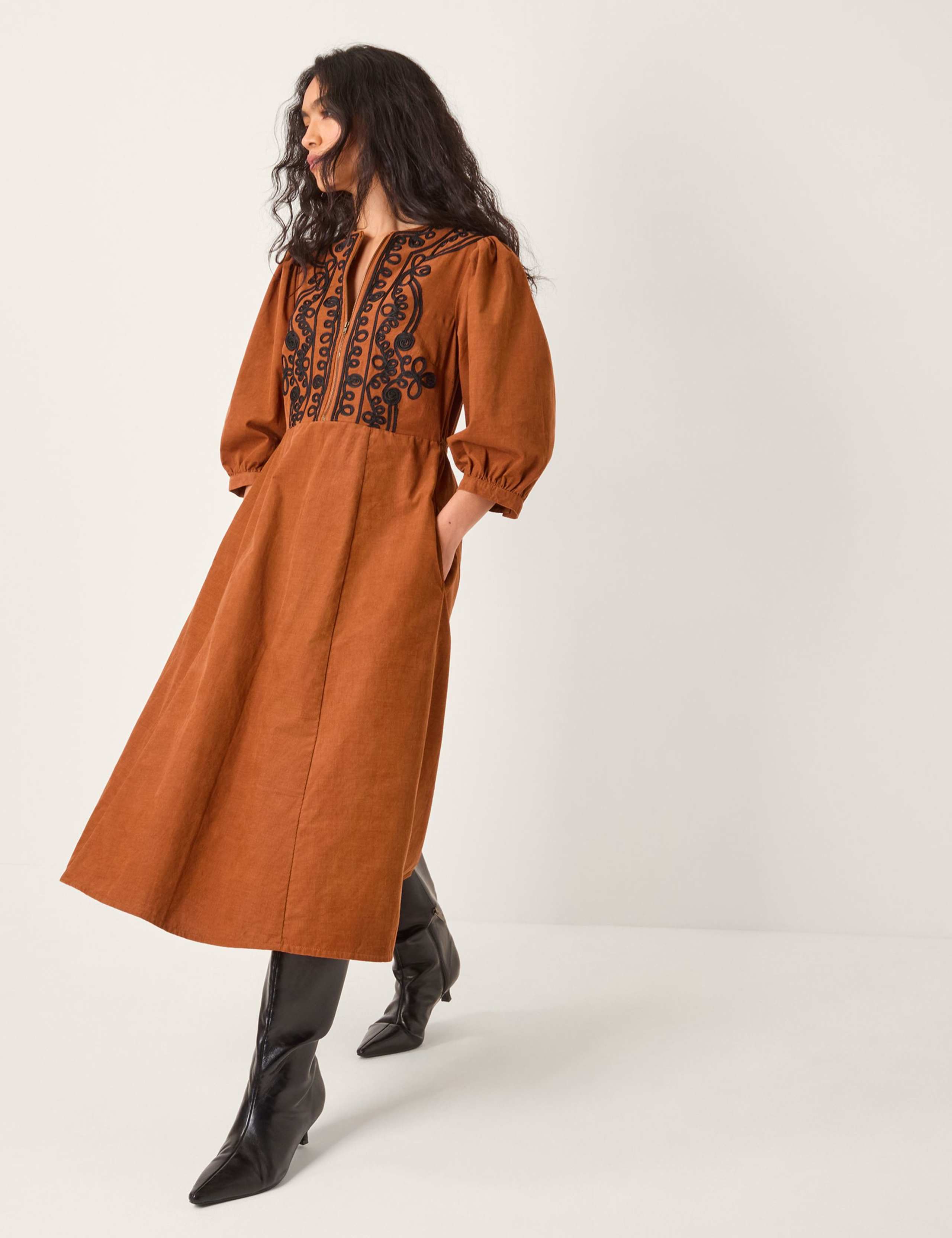 Pure Cotton Embroidered Midi Skater Dress 1 of 5