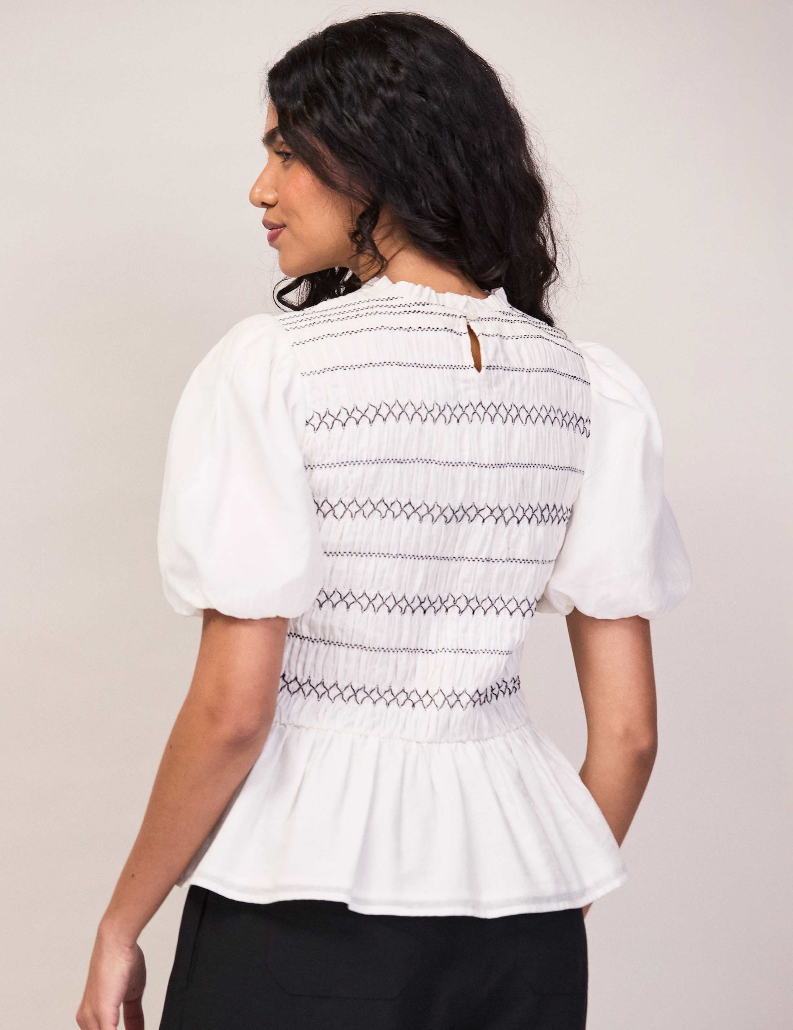 Cotton Rich Shirred Puff Sleeve Top 4 of 8