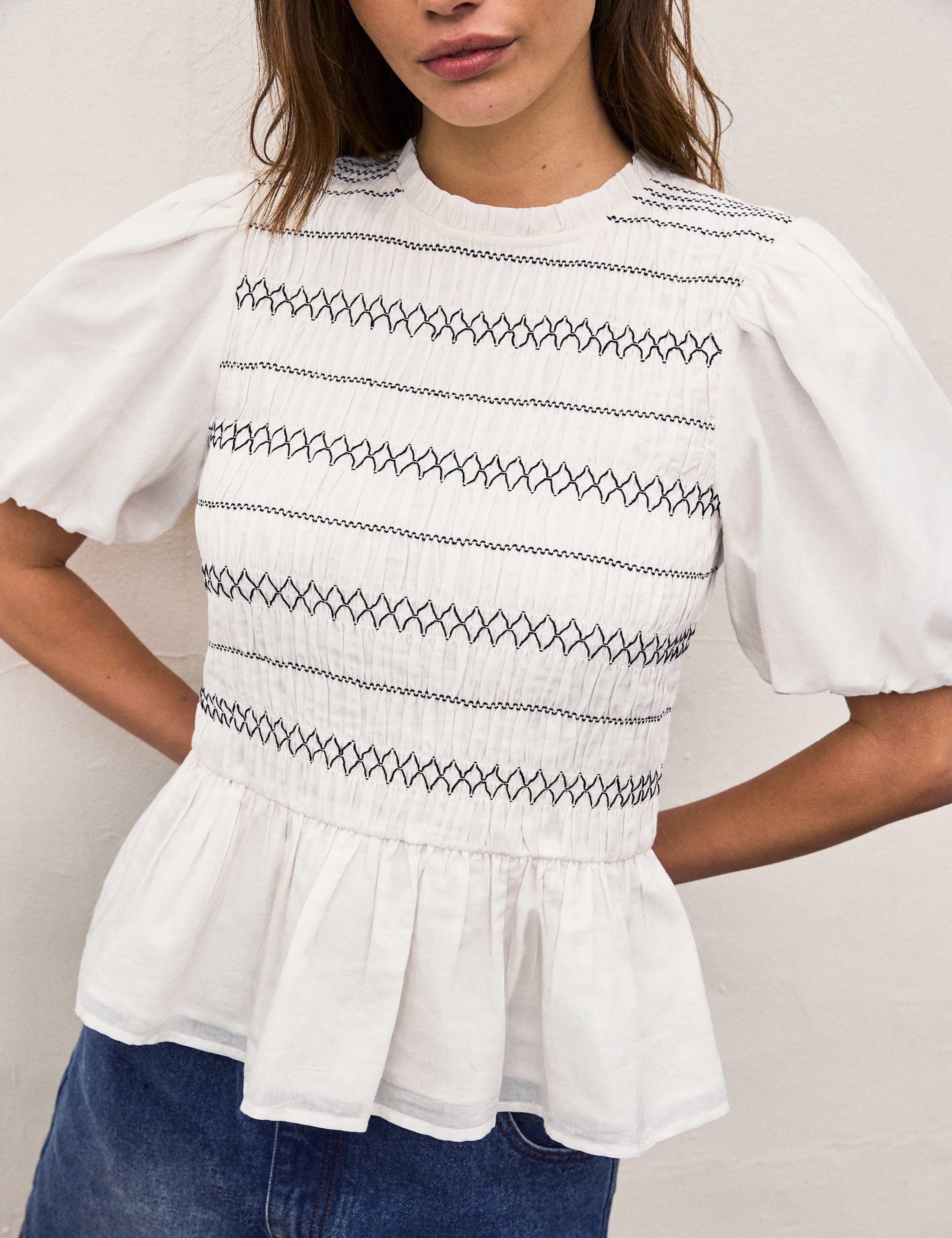 Cotton Rich Shirred Puff Sleeve Top 6 of 8