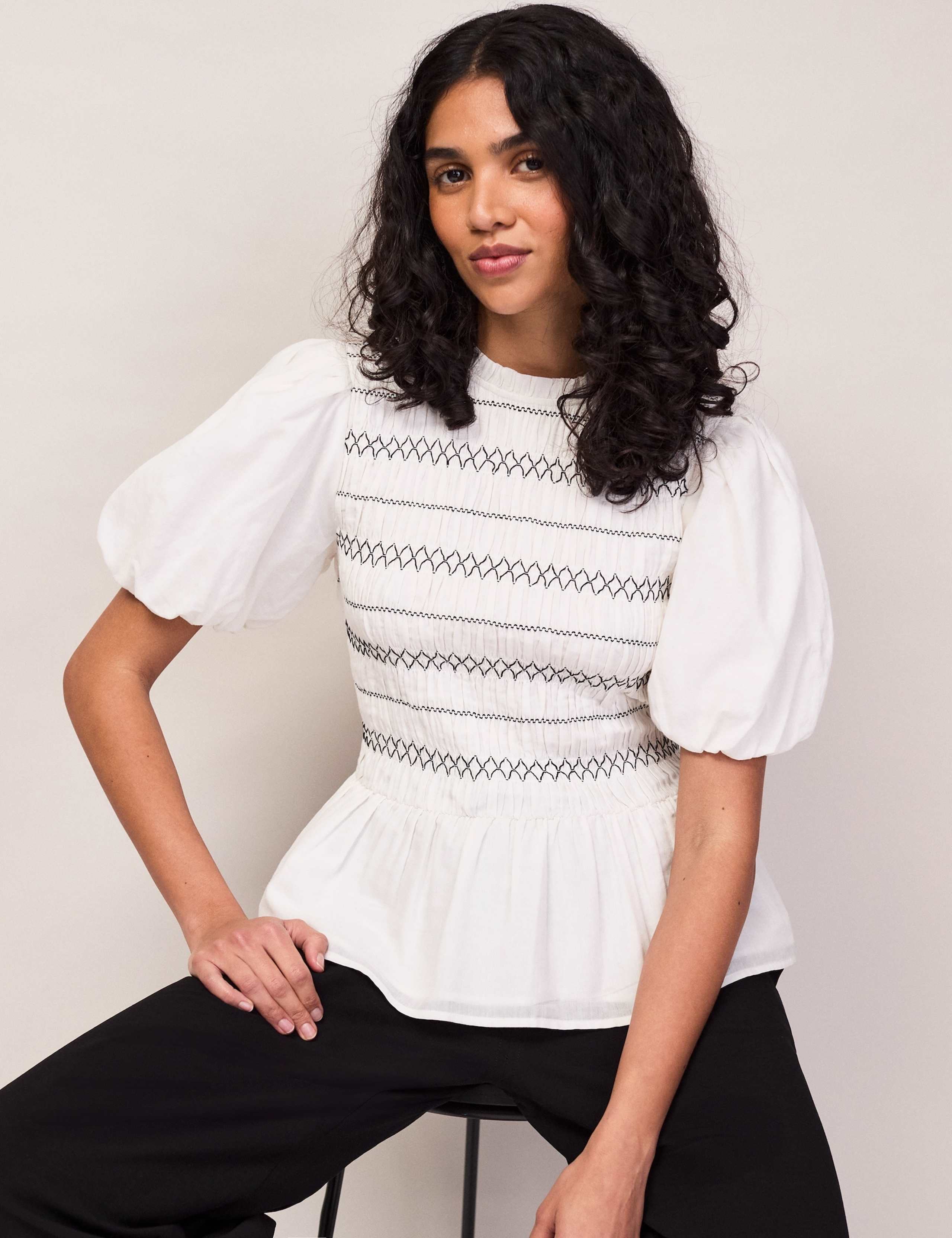 Cotton Rich Shirred Puff Sleeve Top 8 of 8