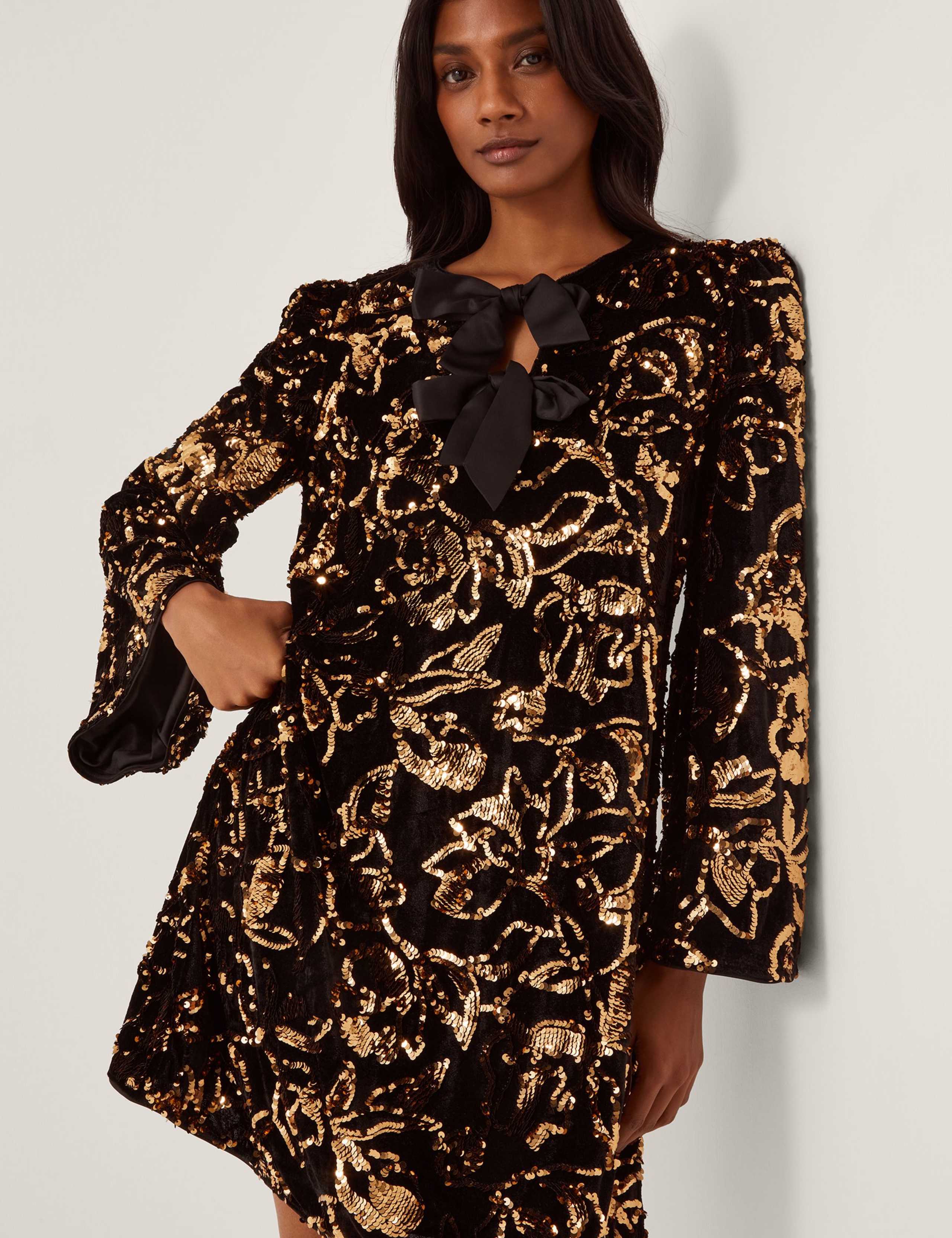 Sequin Bow Detail Knee Length Swing Dress 2 of 4