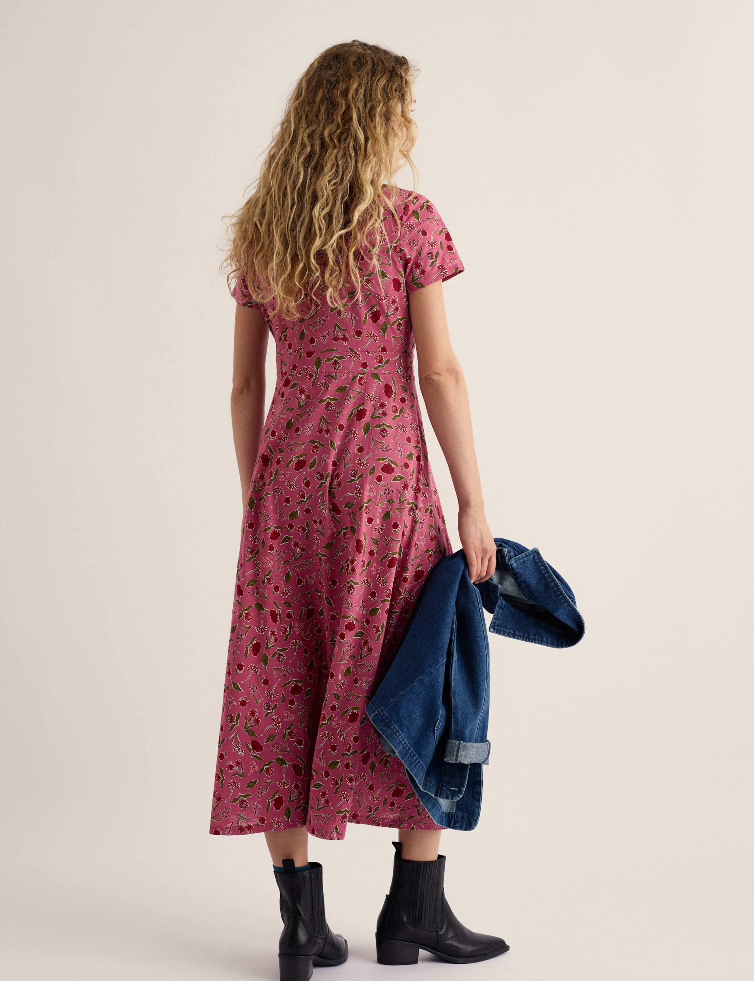 Pure Cotton Floral V-Neck Midi Wrap Dress 3 of 5