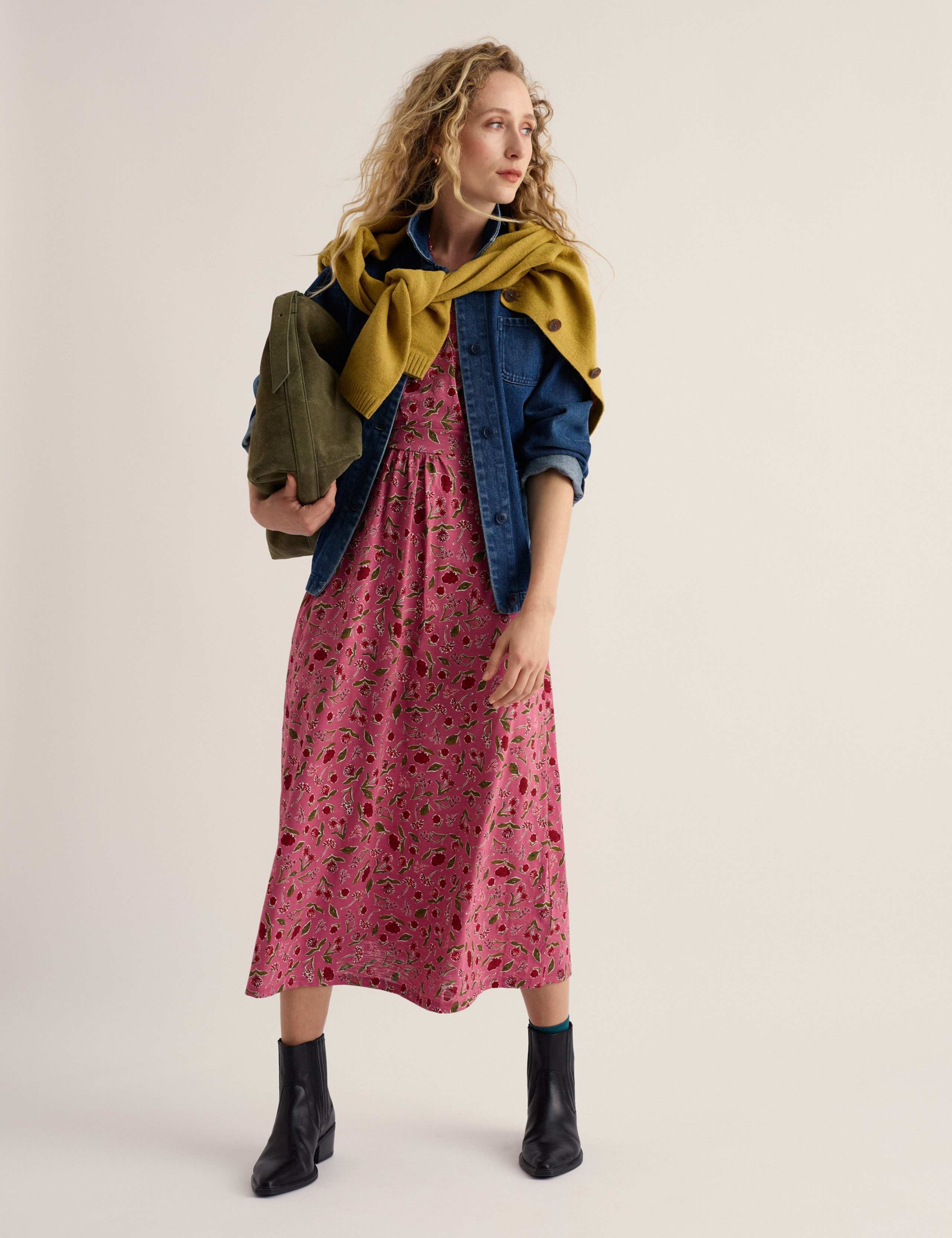 Pure Cotton Floral V-Neck Midi Wrap Dress 4 of 5