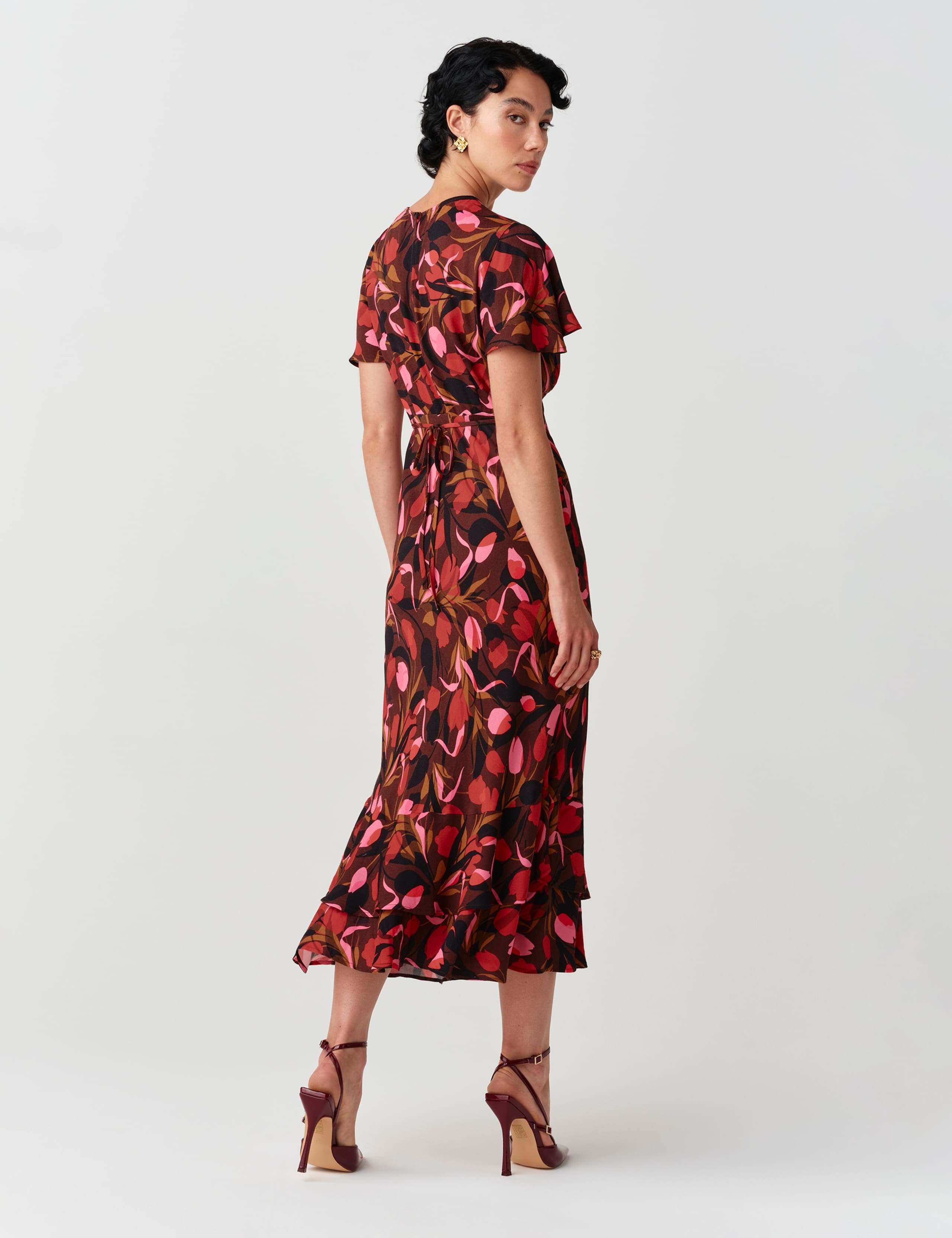 Crepe Floral Angel Sleeve Midi Tiered Dress 2 of 11