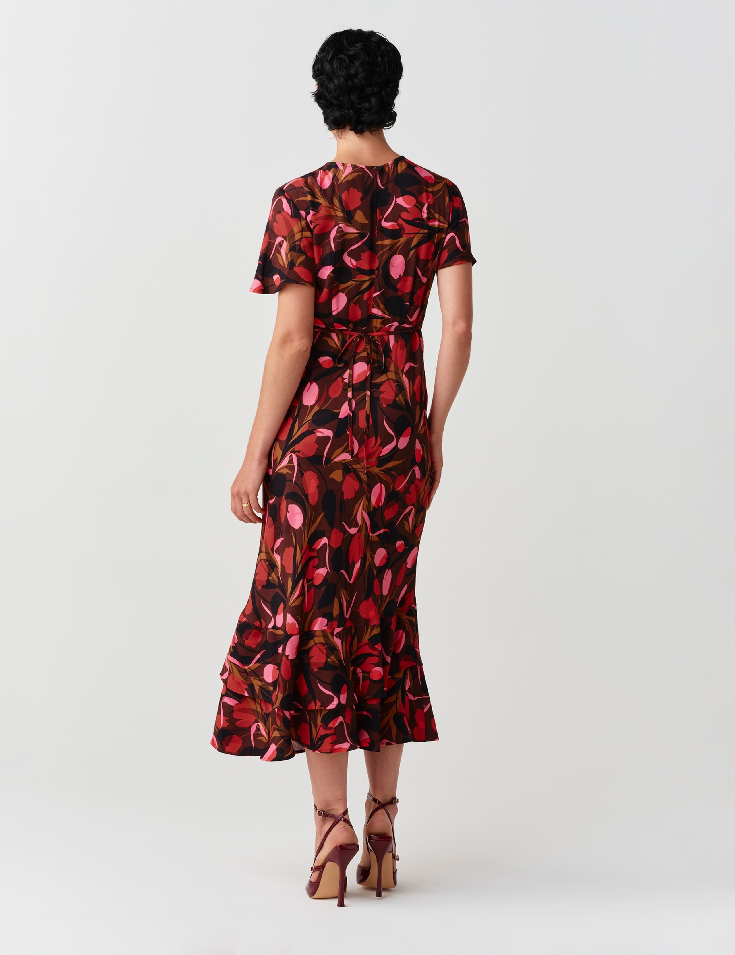 Crepe Floral Angel Sleeve Midi Tiered Dress 8 of 11