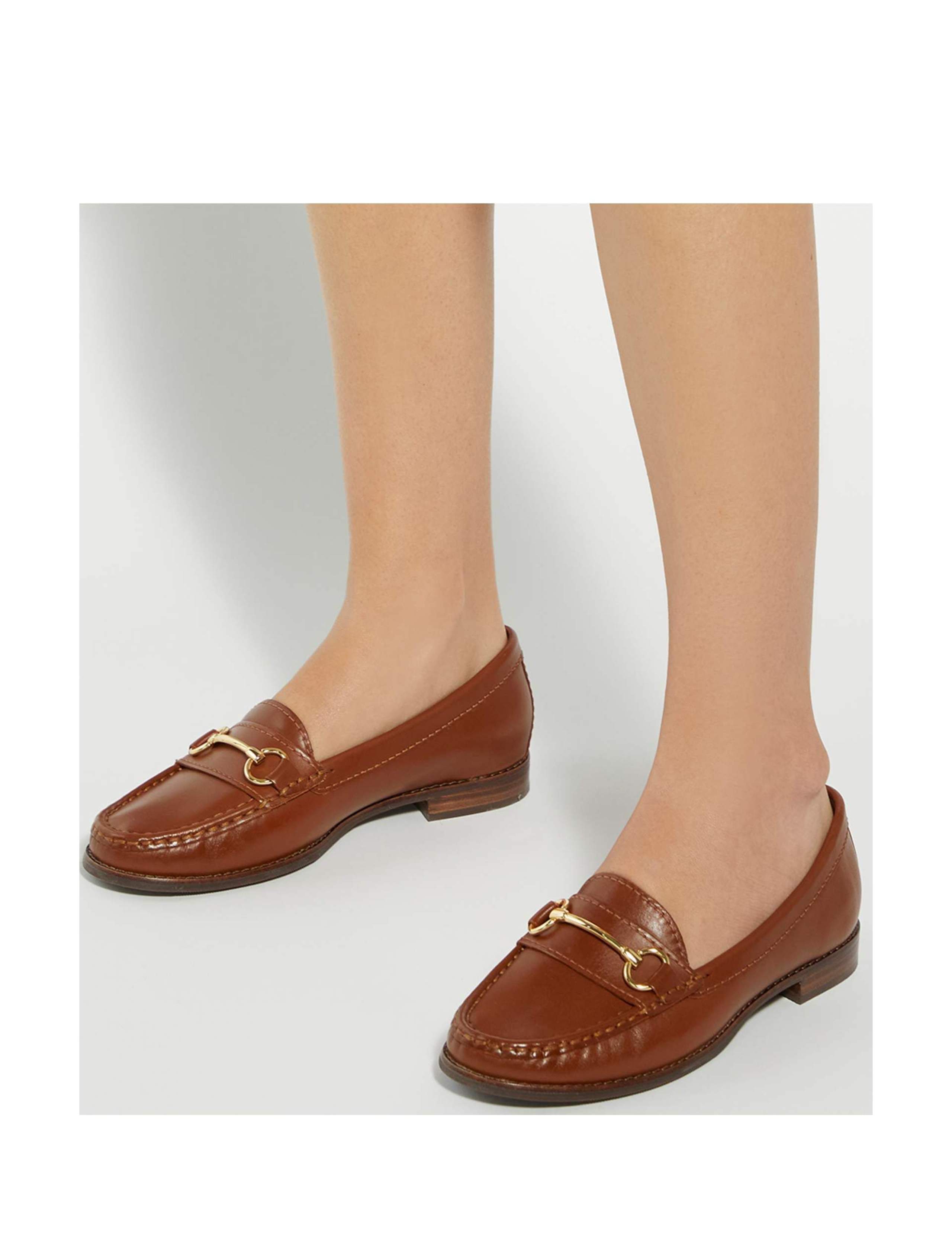 Wide Fit Leather Snaffle Trim Flat Loafers 4 of 6