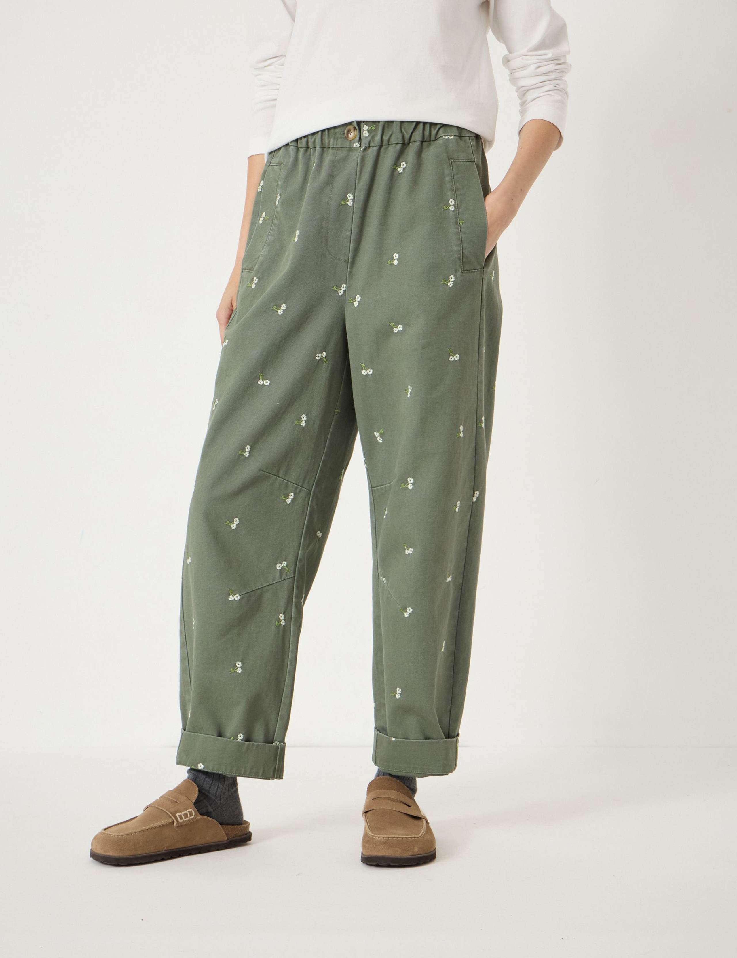 Pure Cotton Jack Barrel Leg Embroidered Trousers 3 of 5