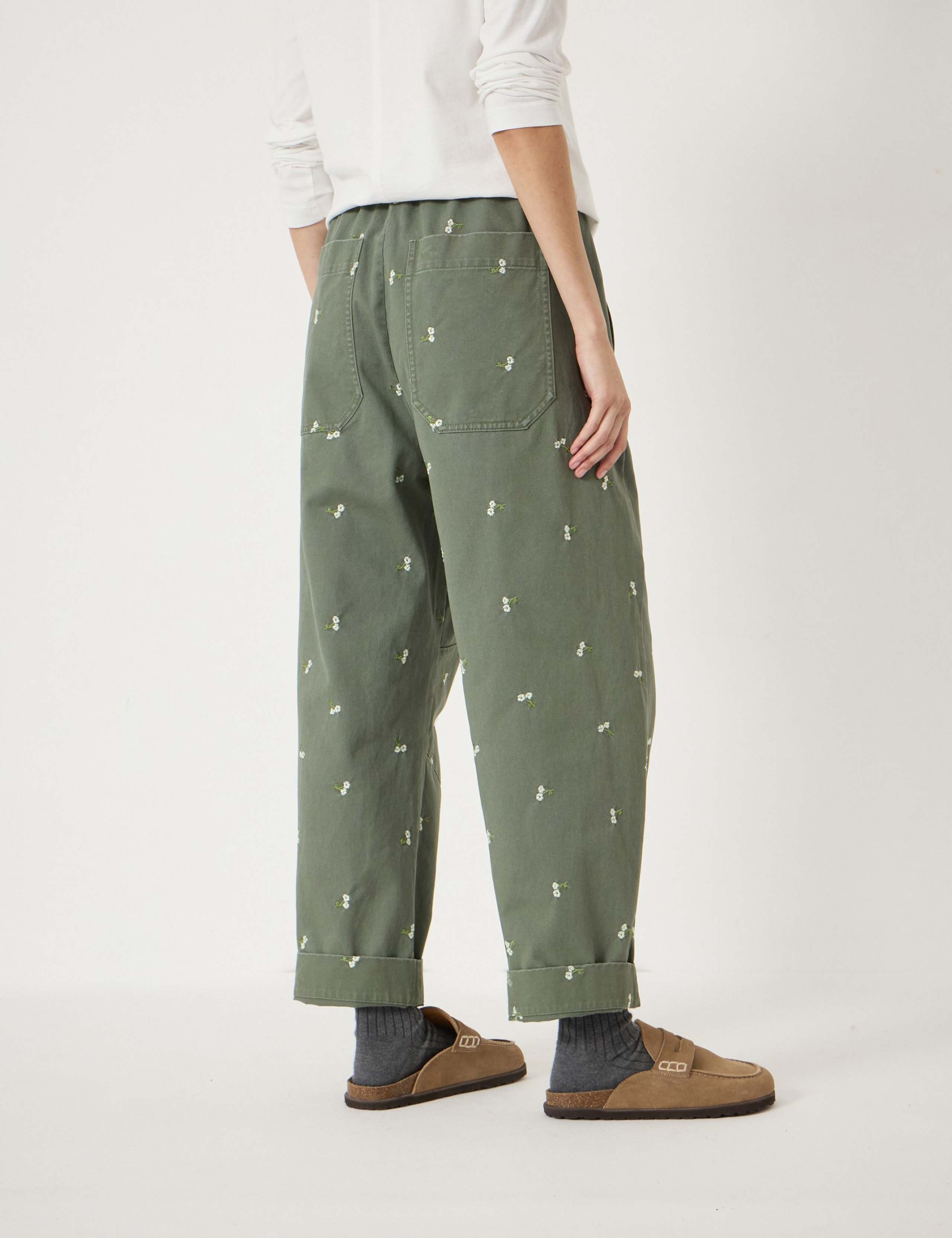 Pure Cotton Embroidered Barrel Leg Trousers 4 of 5