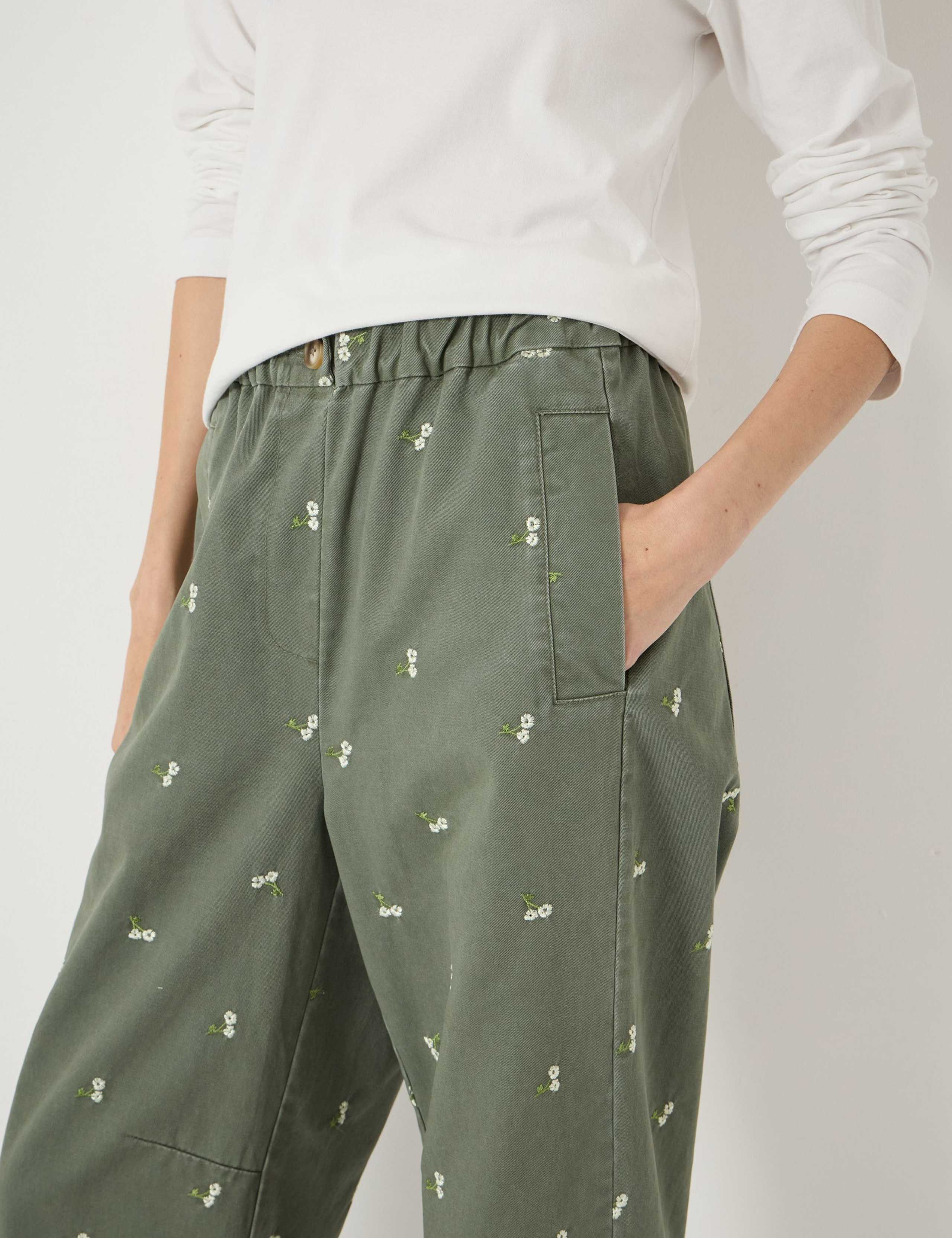 Pure Cotton Embroidered Barrel Leg Trousers 5 of 5
