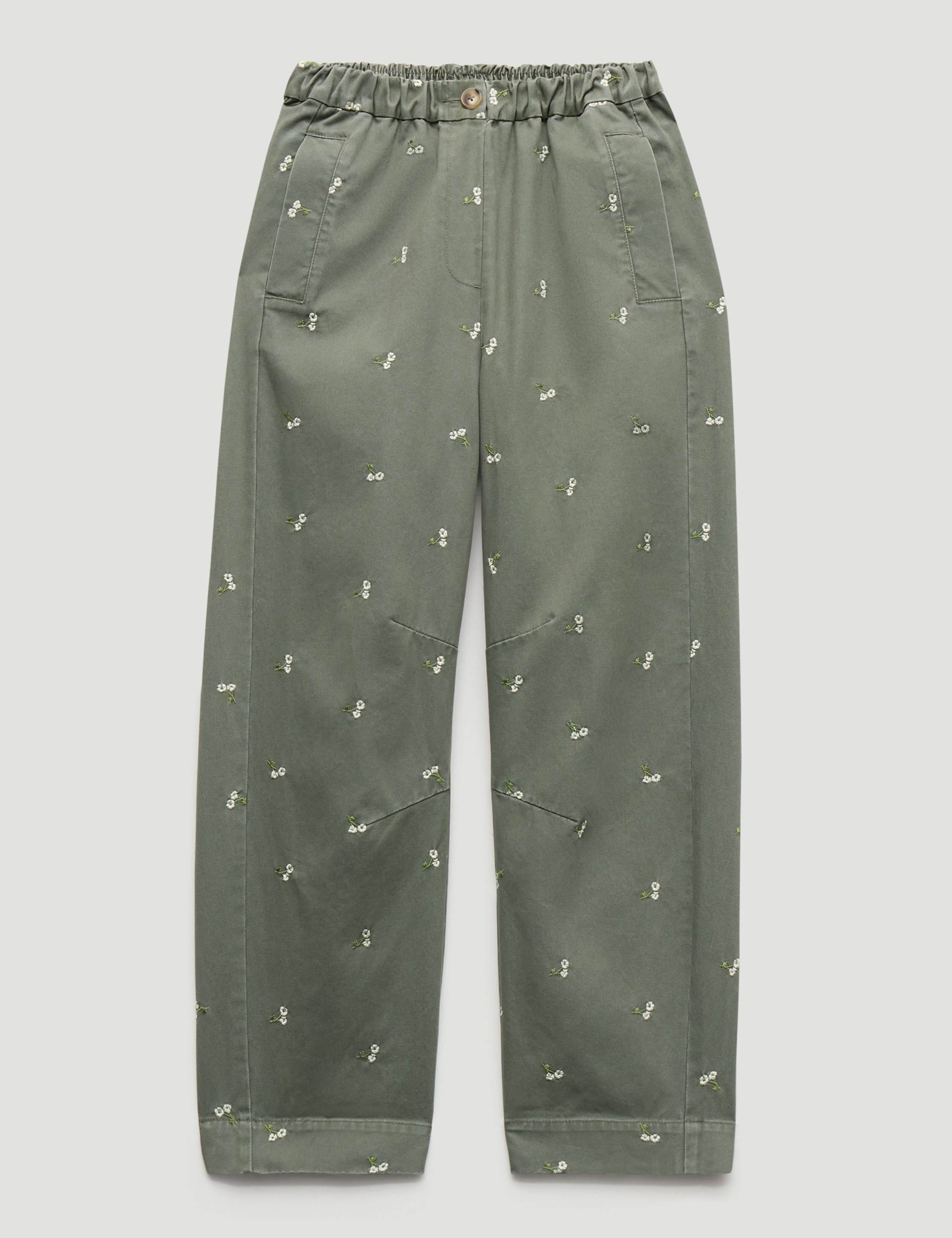 Pure Cotton Embroidered Barrel Leg Trousers 2 of 5