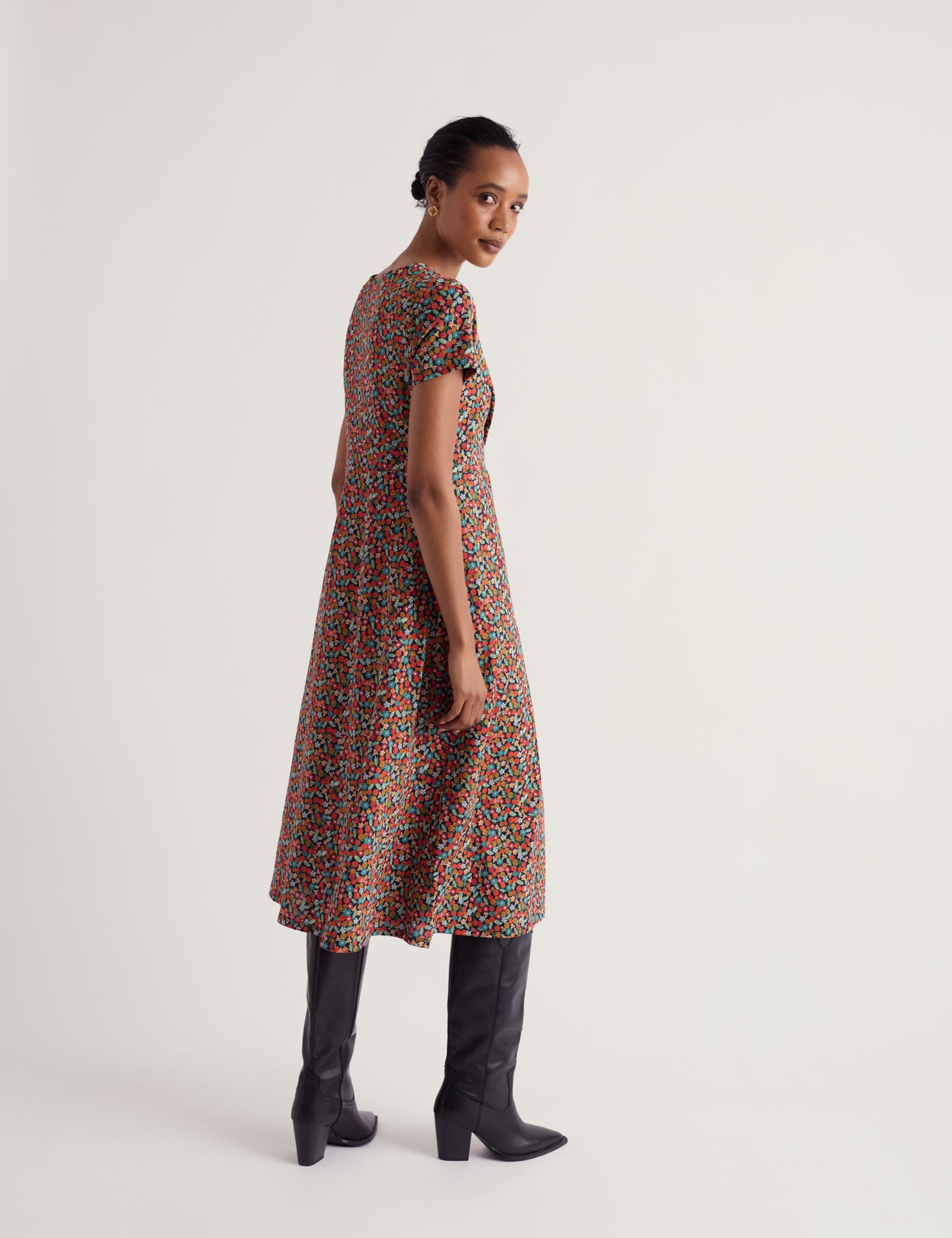 Pure Cotton Floral V-Neck Midi Wrap Dress 3 of 5