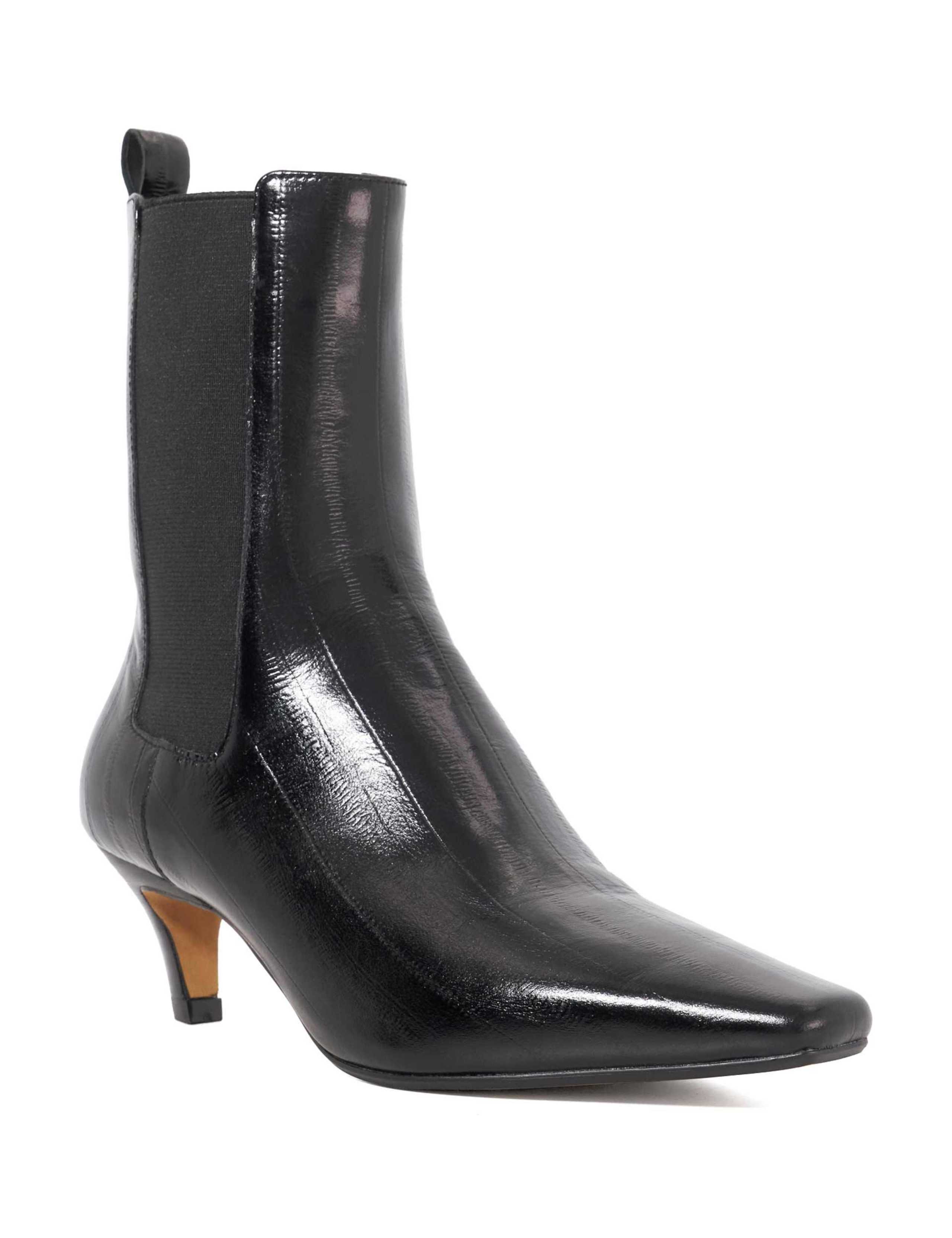 Leather Angled Mid Kitten Heel Ankle Boots 4 of 6