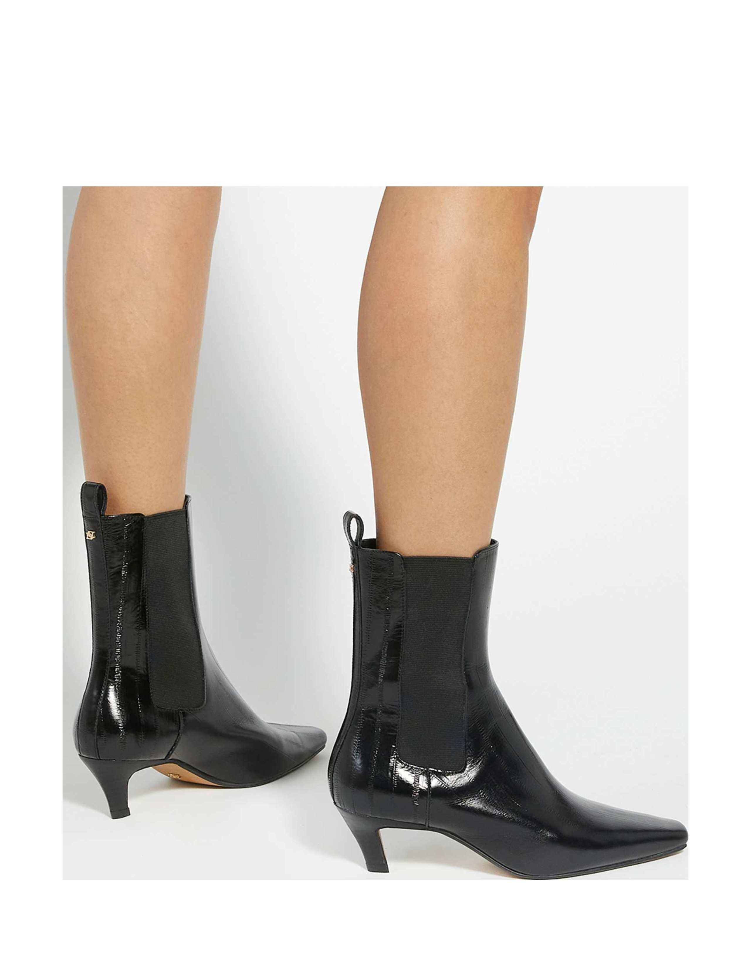 Leather Angled Mid Kitten Heel Ankle Boots 6 of 6