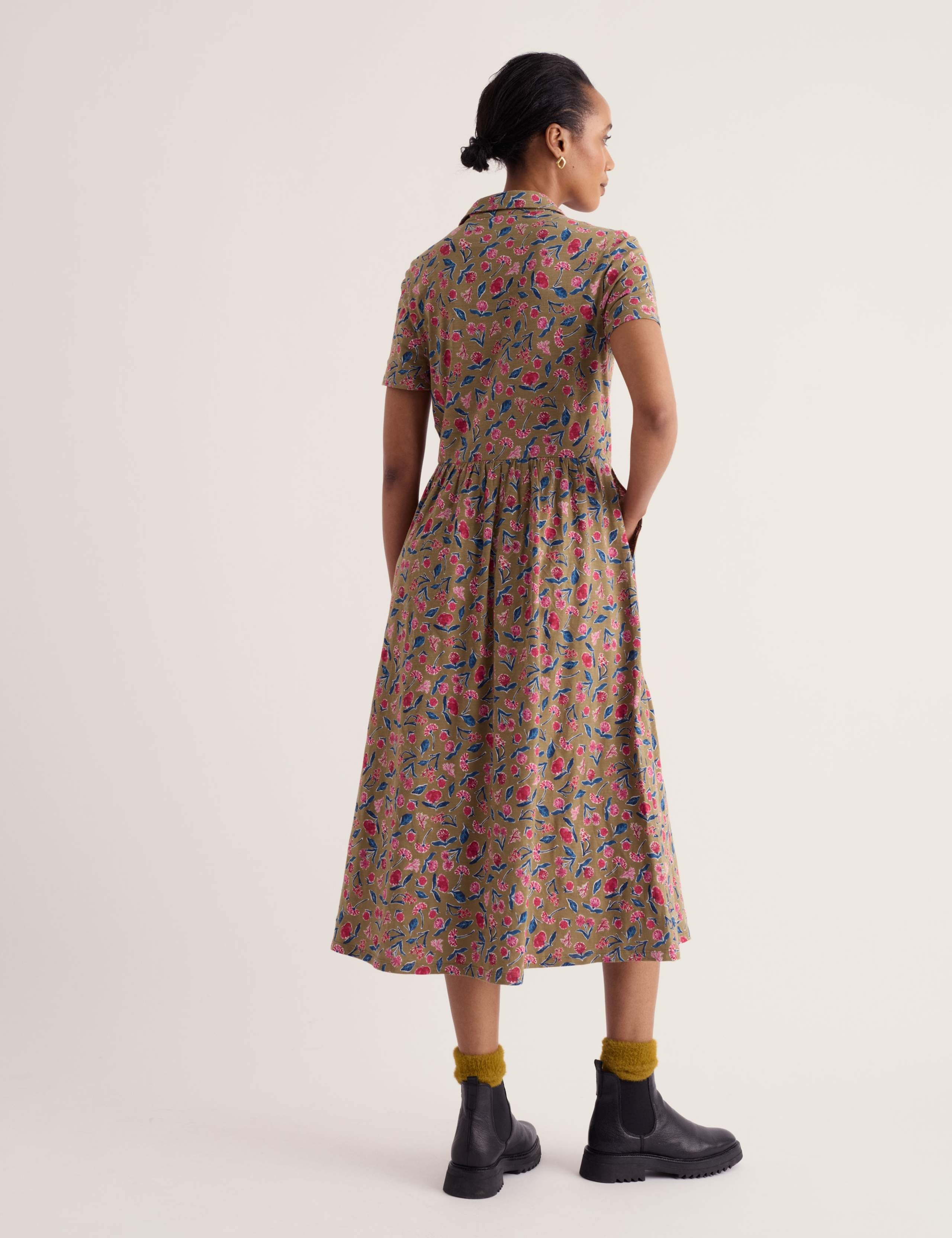 Pure Cotton Floral Midi Shirt Dress 3 of 5