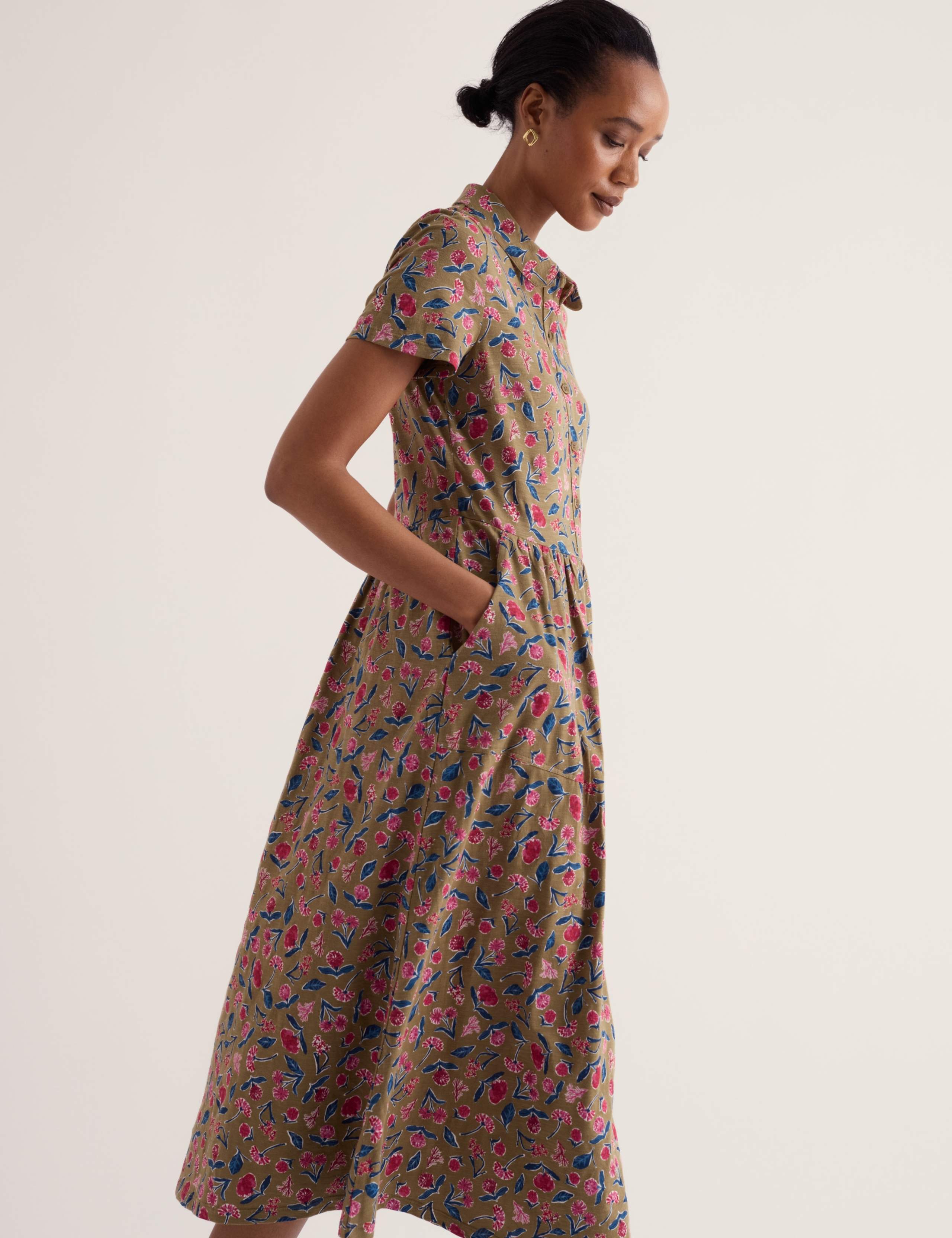 Pure Cotton Floral Midi Shirt Dress 5 of 5