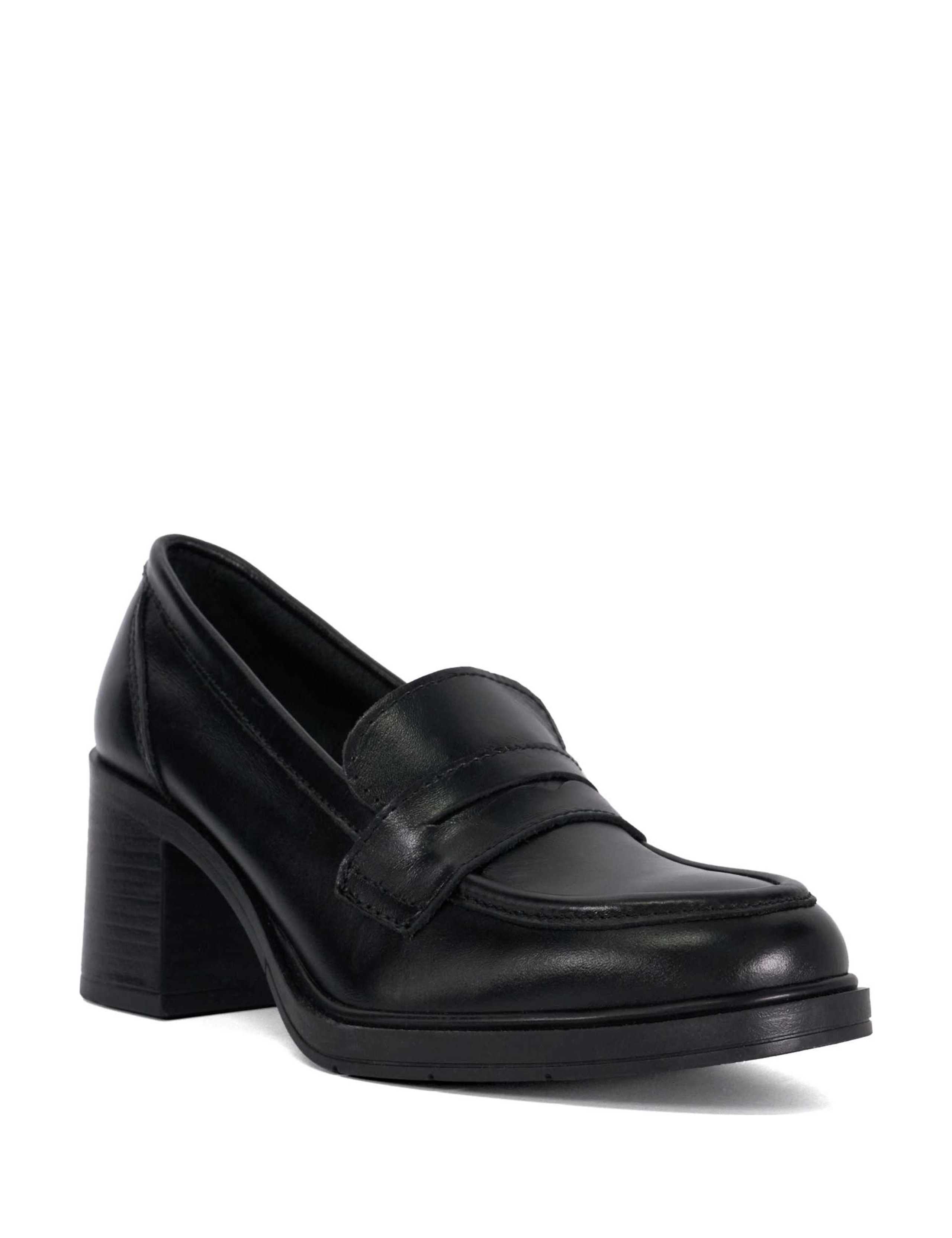 Leather Block Heel Loafers 3 of 6