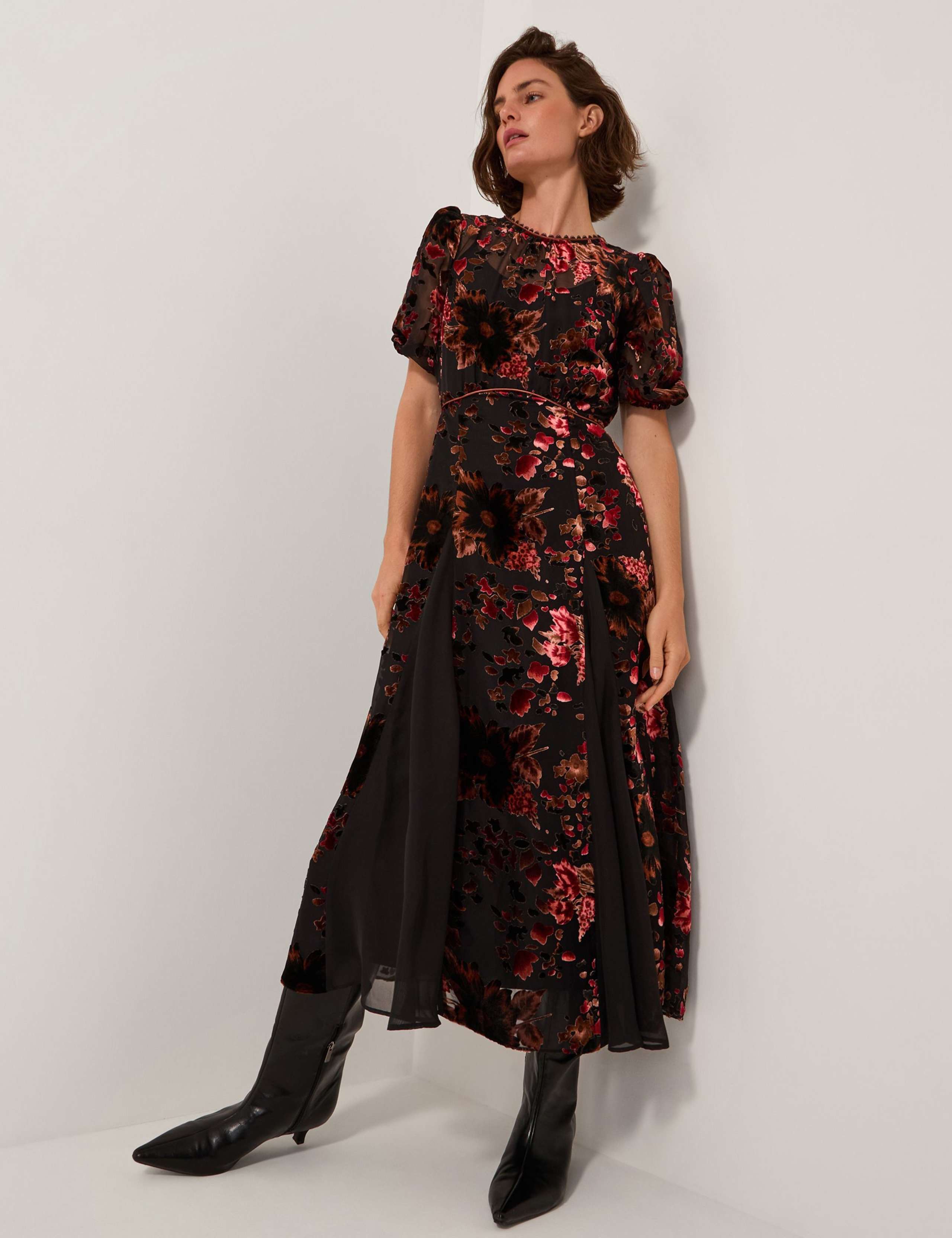 Scoop Neck Floral Midi Tea Dress 1 of 6