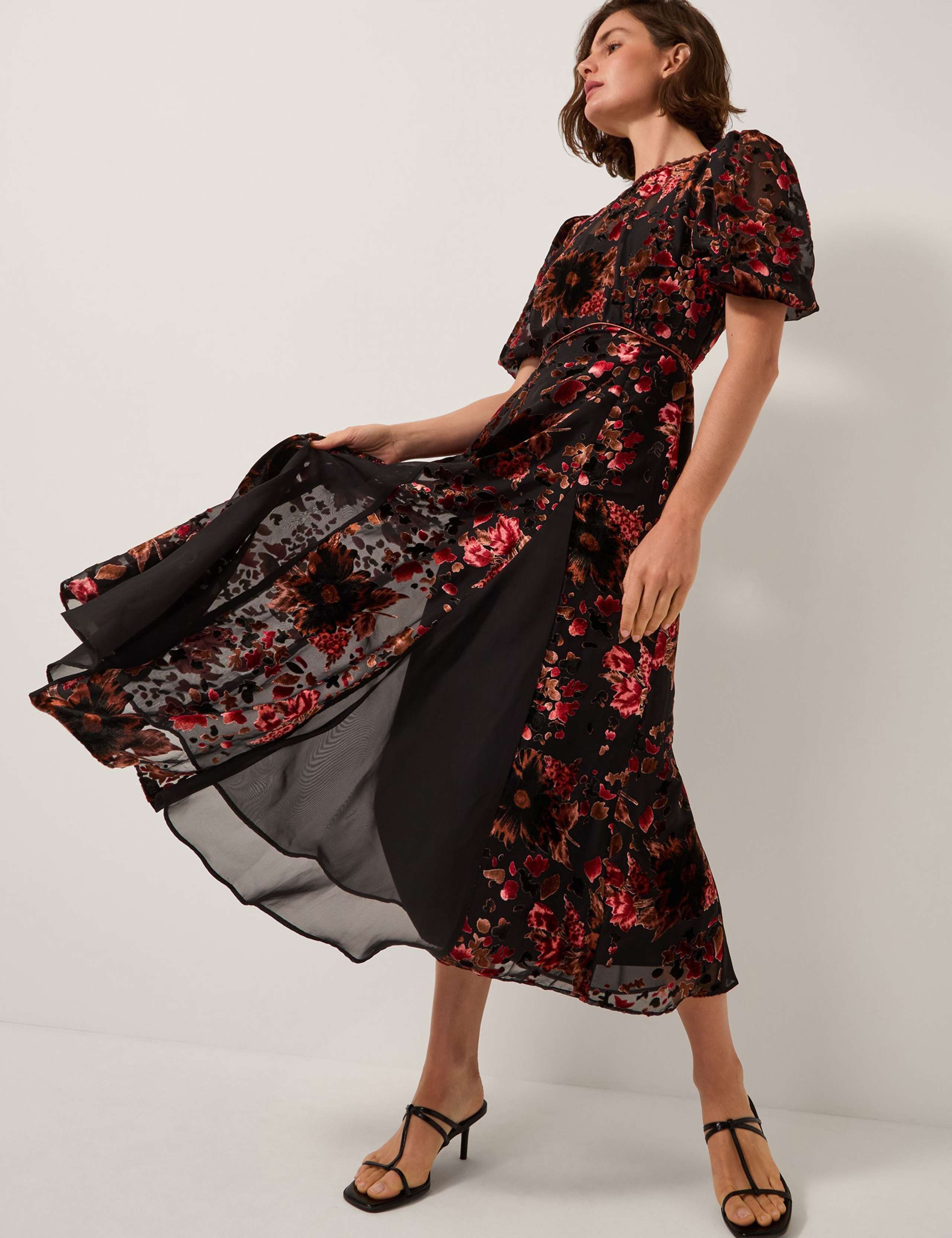 Scoop Neck Floral Midi Tea Dress 3 of 6