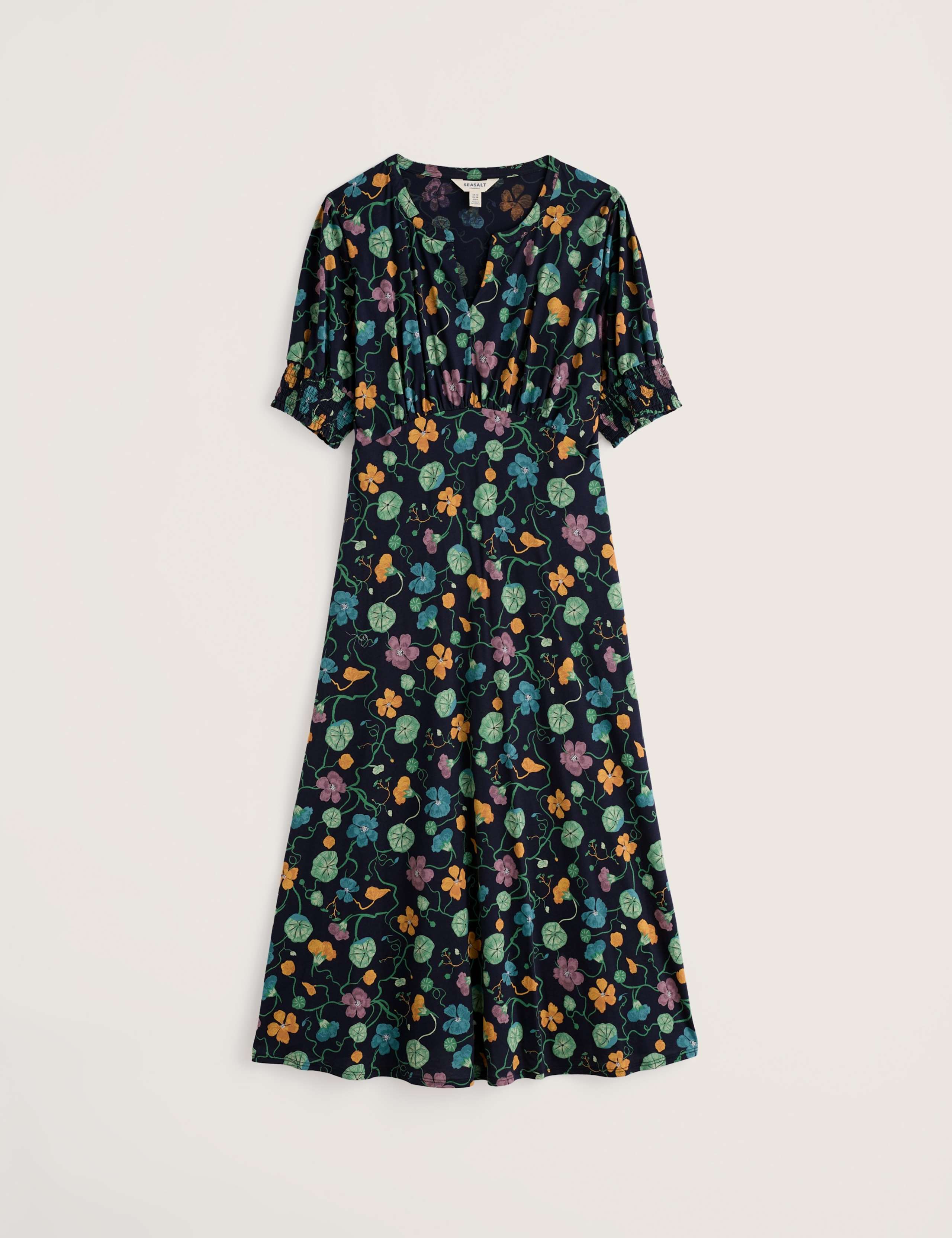 Cotton Modal Floral Notch Neck Midi Tea Dress 2 of 5