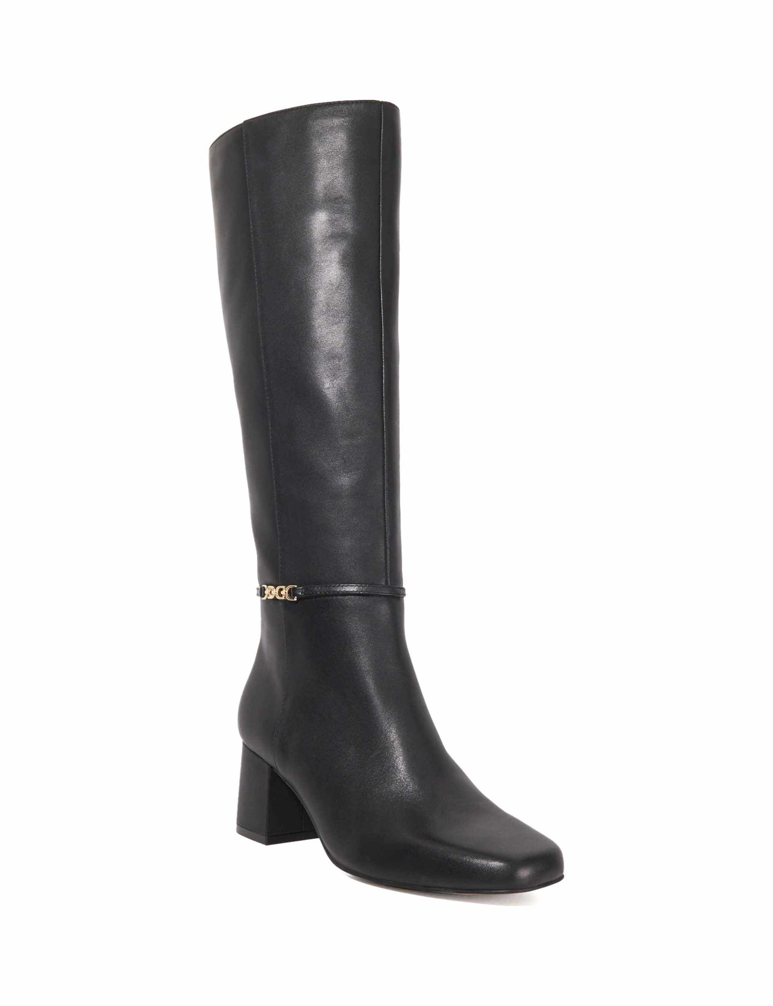 Leather Block Heel Knee High Boots 2 of 5
