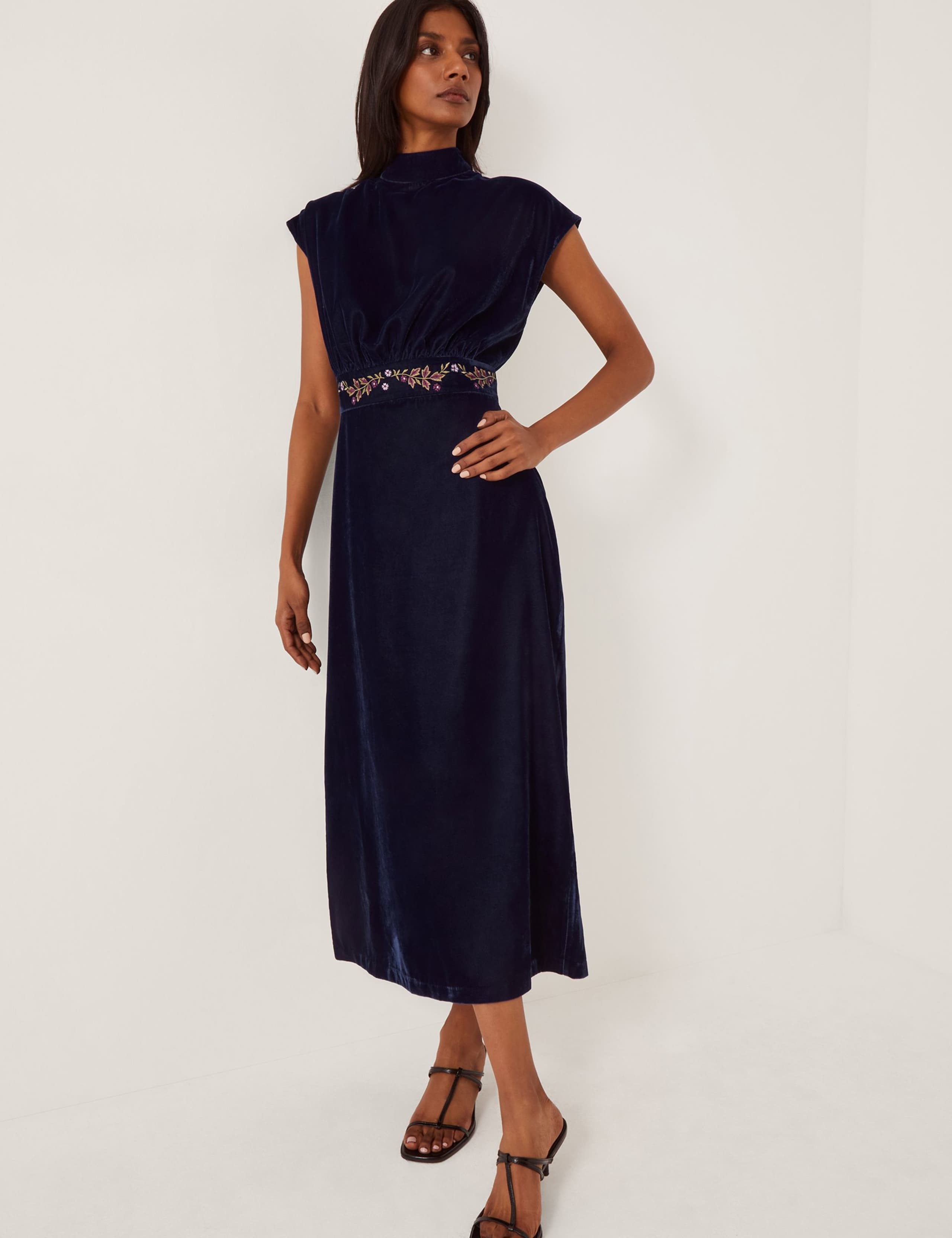 Velvet Embroidered Midi Column Dress 1 of 5
