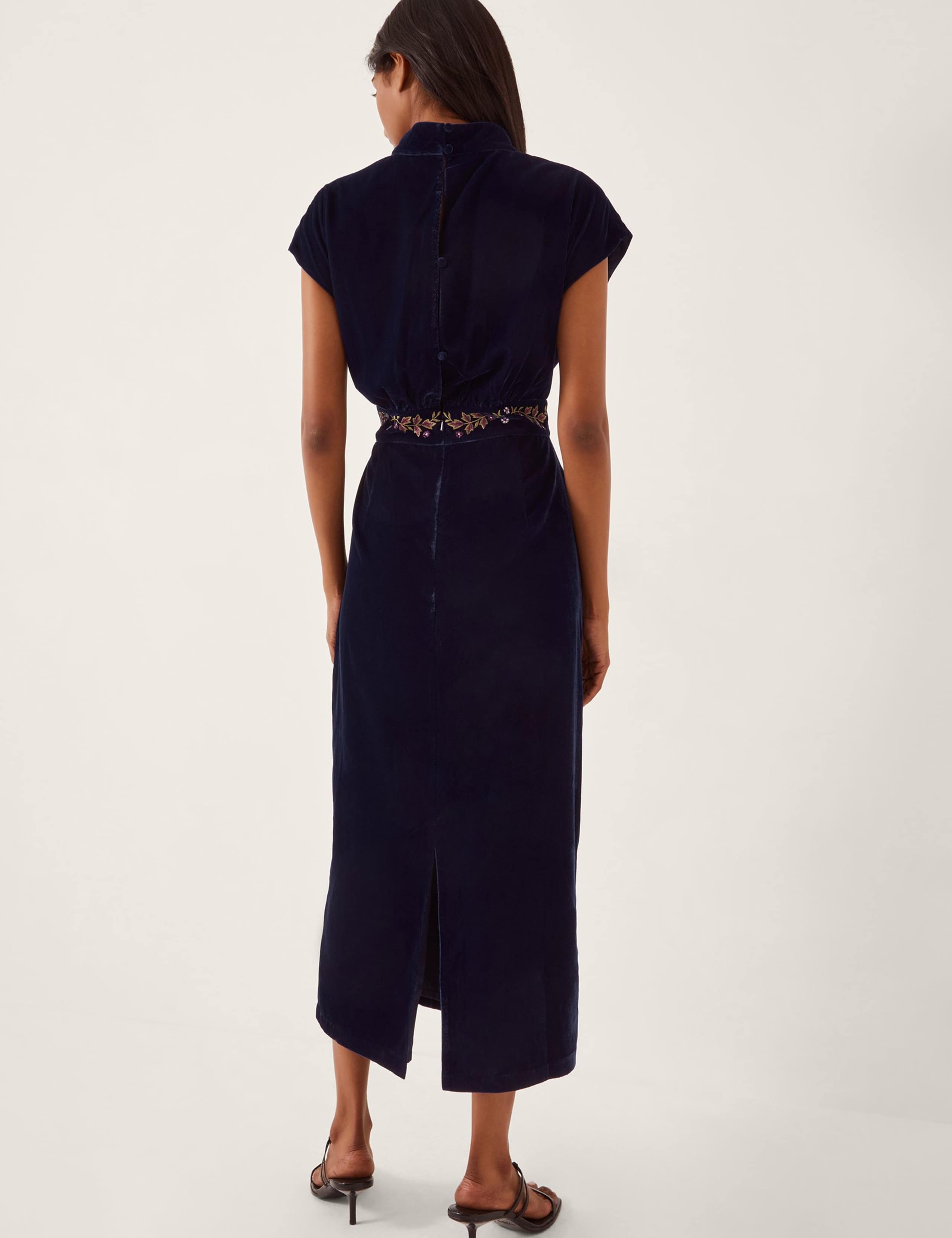 Velvet Embroidered Midi Column Dress 3 of 5
