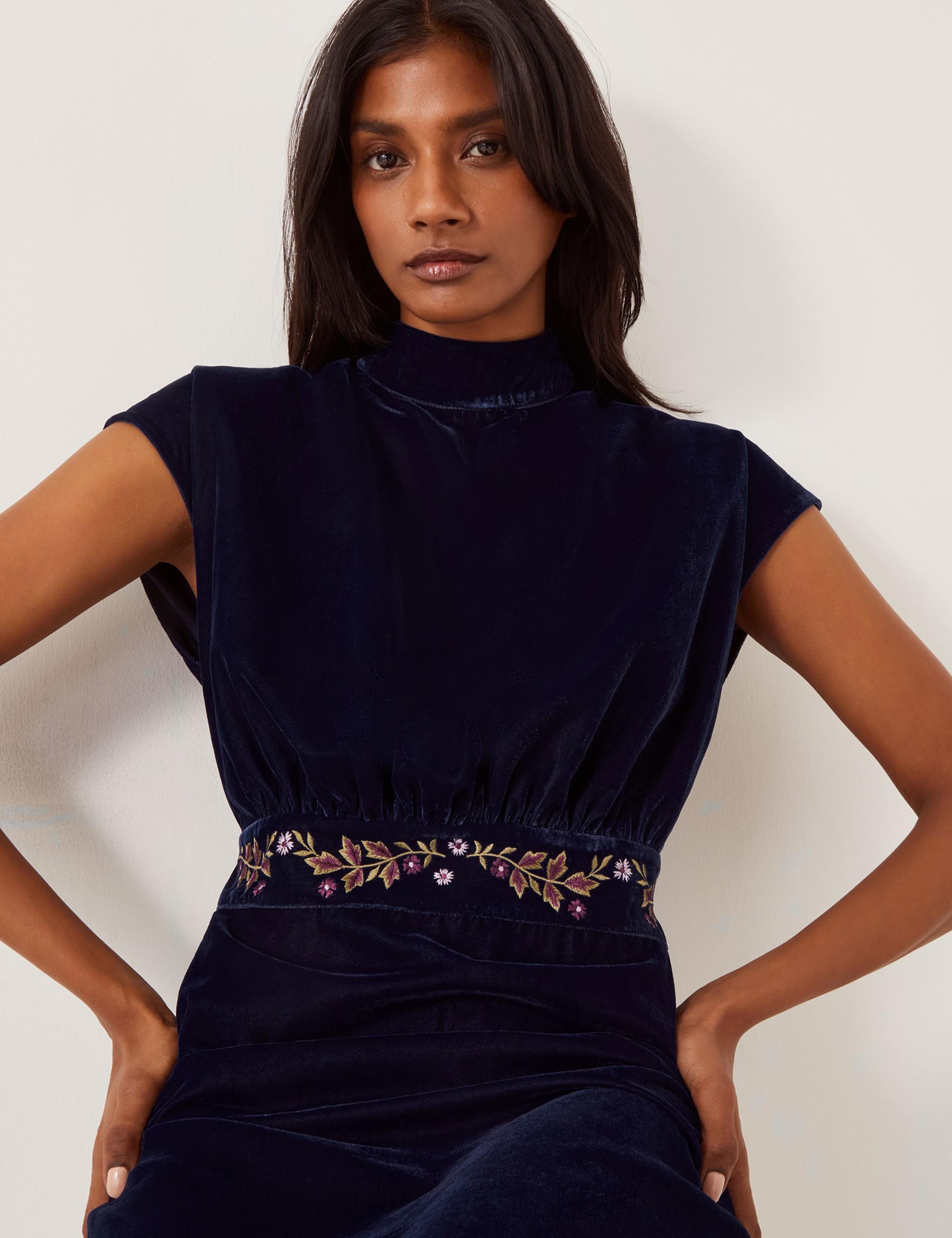 Velvet Embroidered Midi Column Dress 4 of 5