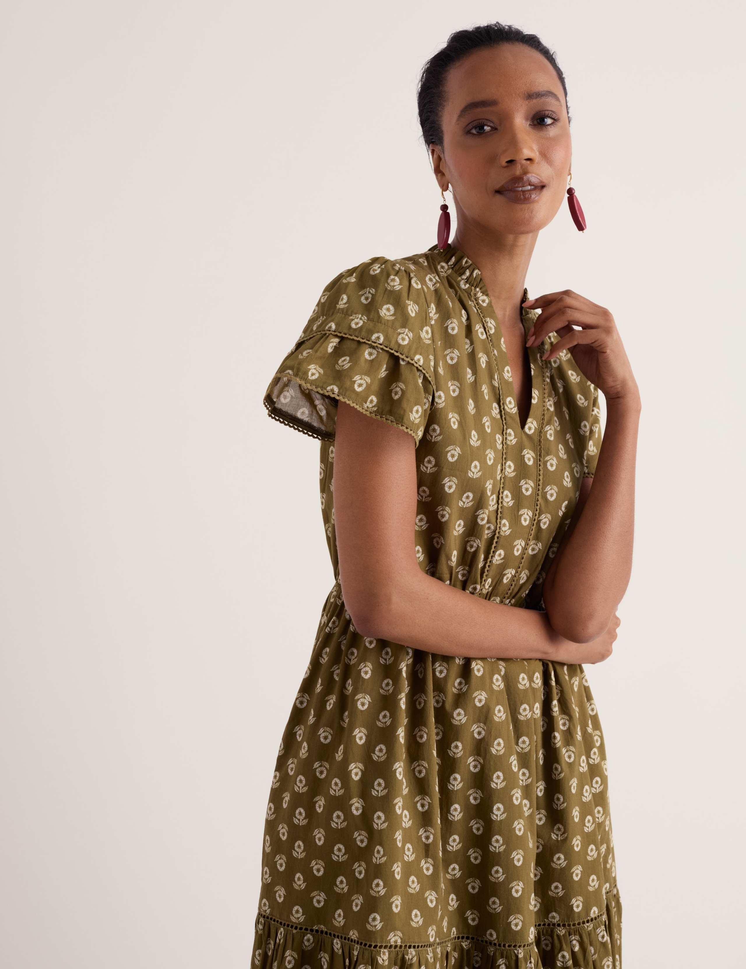 Pure Cotton Floral Notch Neck Tiered Dress 3 of 5