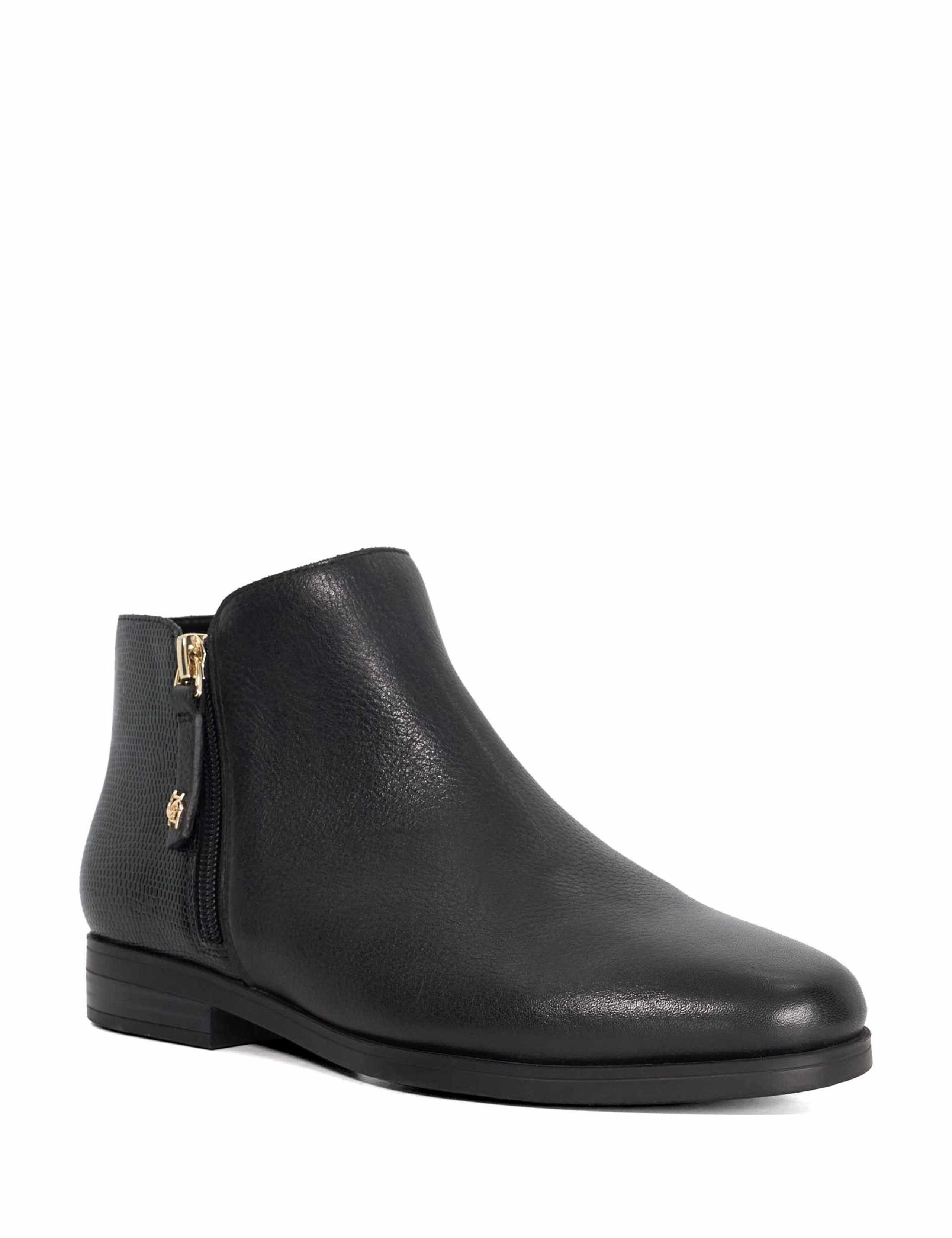 Leather Textured Flat Ankle Boots 3 of 6