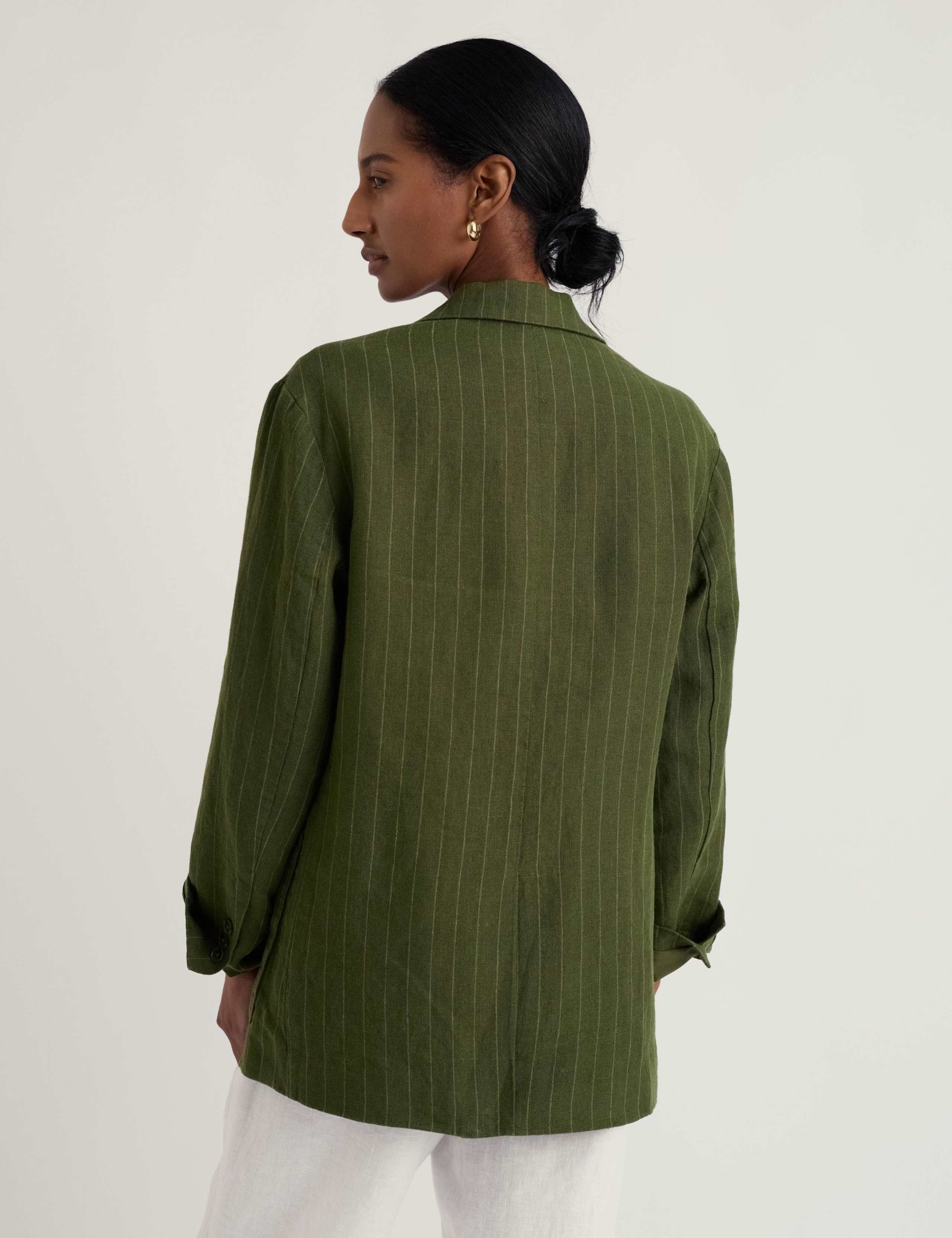 Pure Linen Striped Single Breasted Blazer 4 of 5