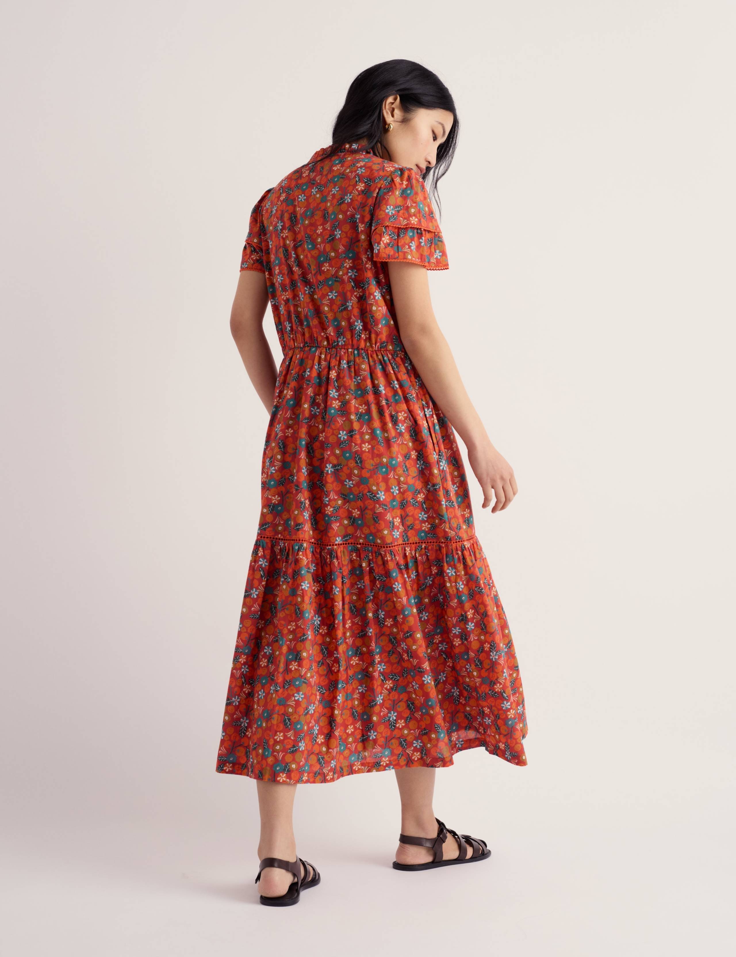 Pure Cotton Floral Notch Neck Midi Tiered Dress 4 of 6