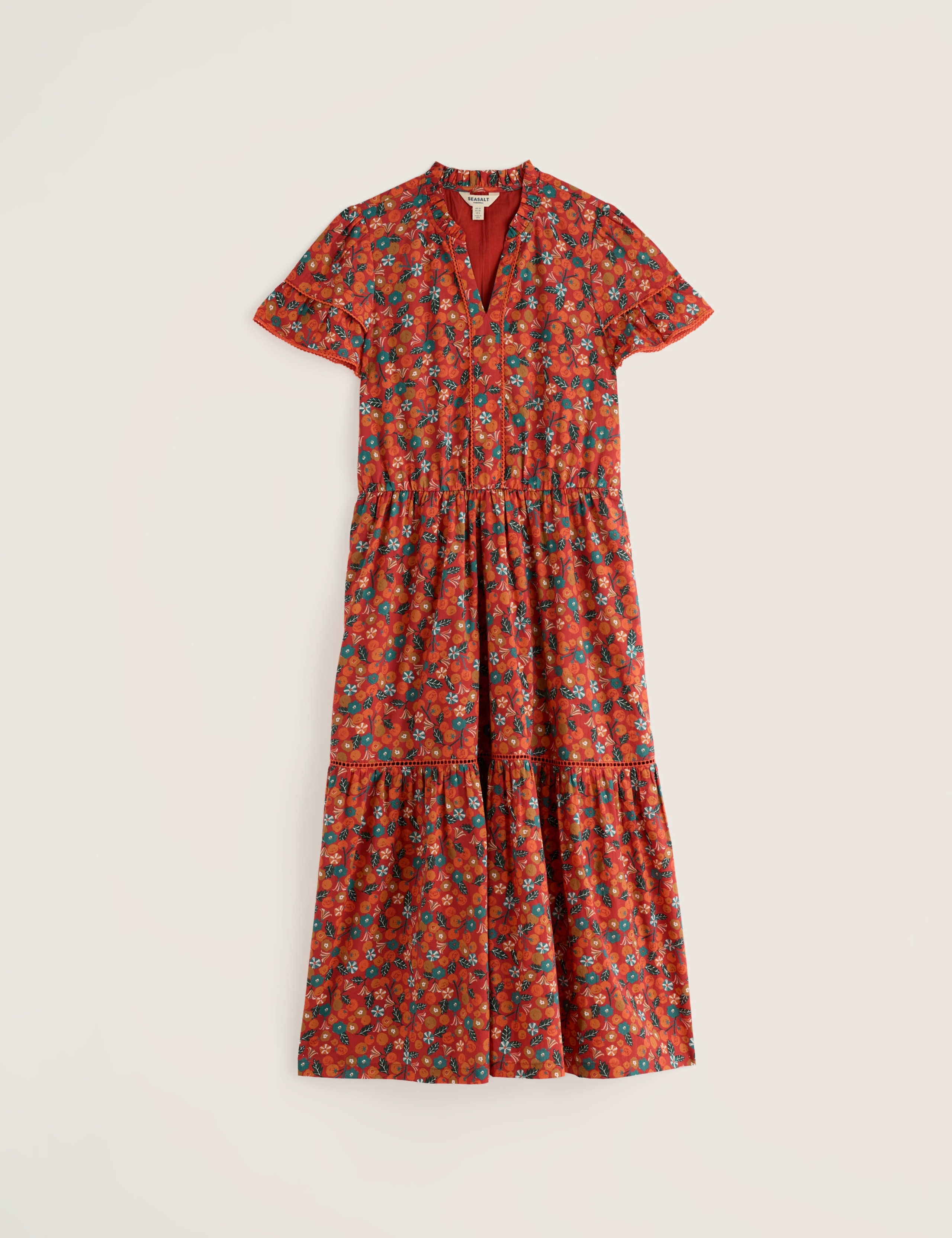 Pure Cotton Floral Notch Neck Midi Tiered Dress 2 of 6