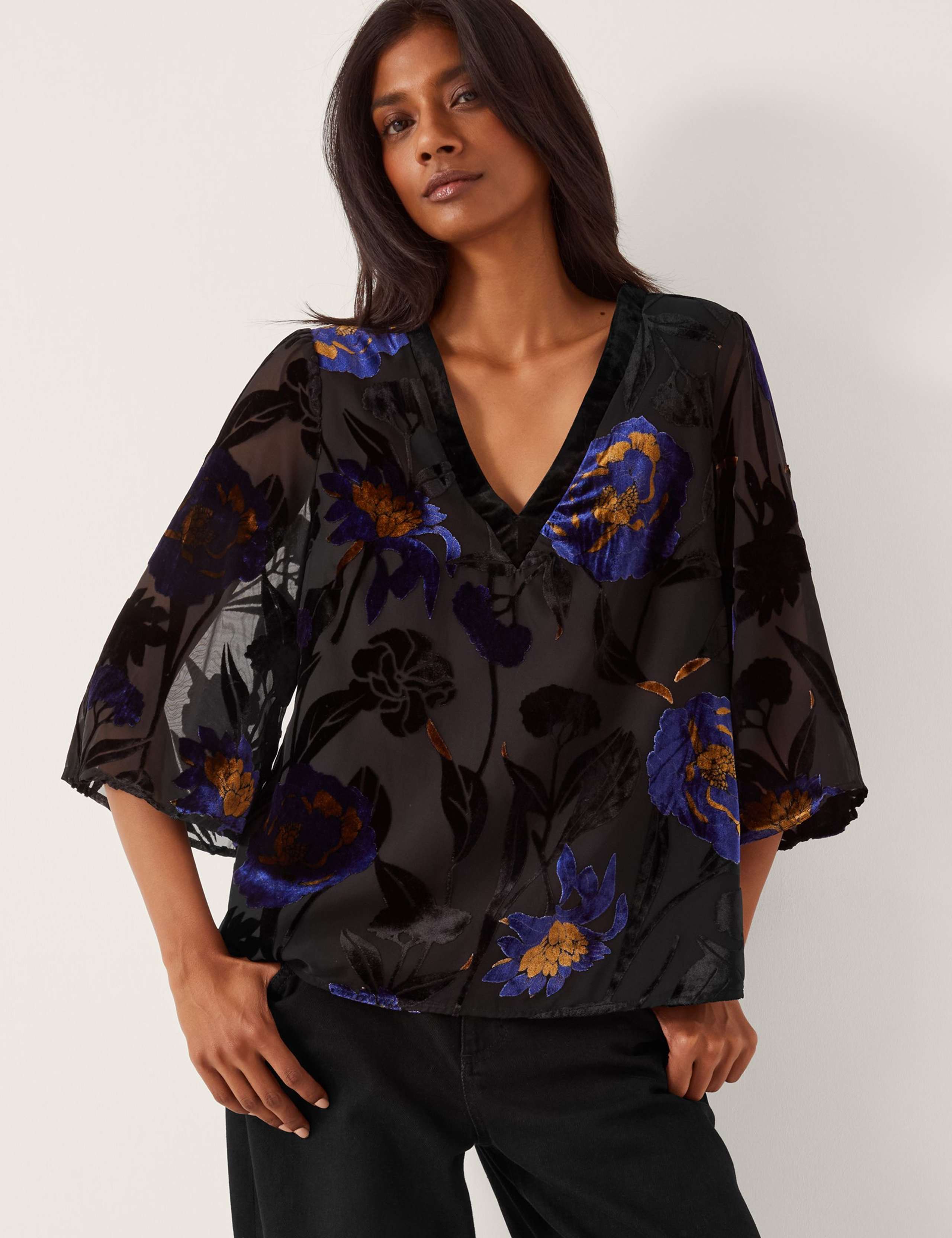 Floral Devore V-Neck Blouse 1 of 5