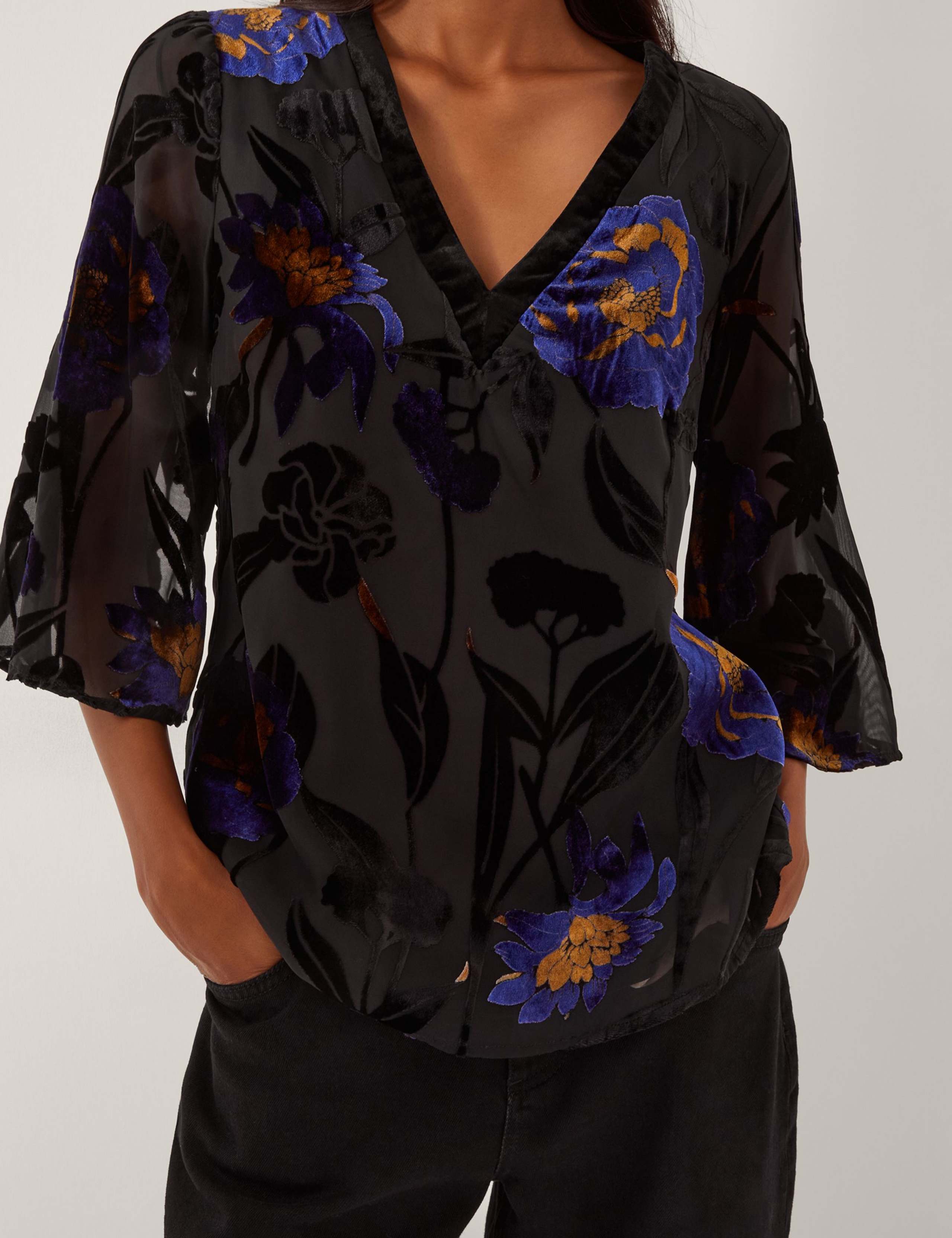 Floral Devore V-Neck Blouse 5 of 5