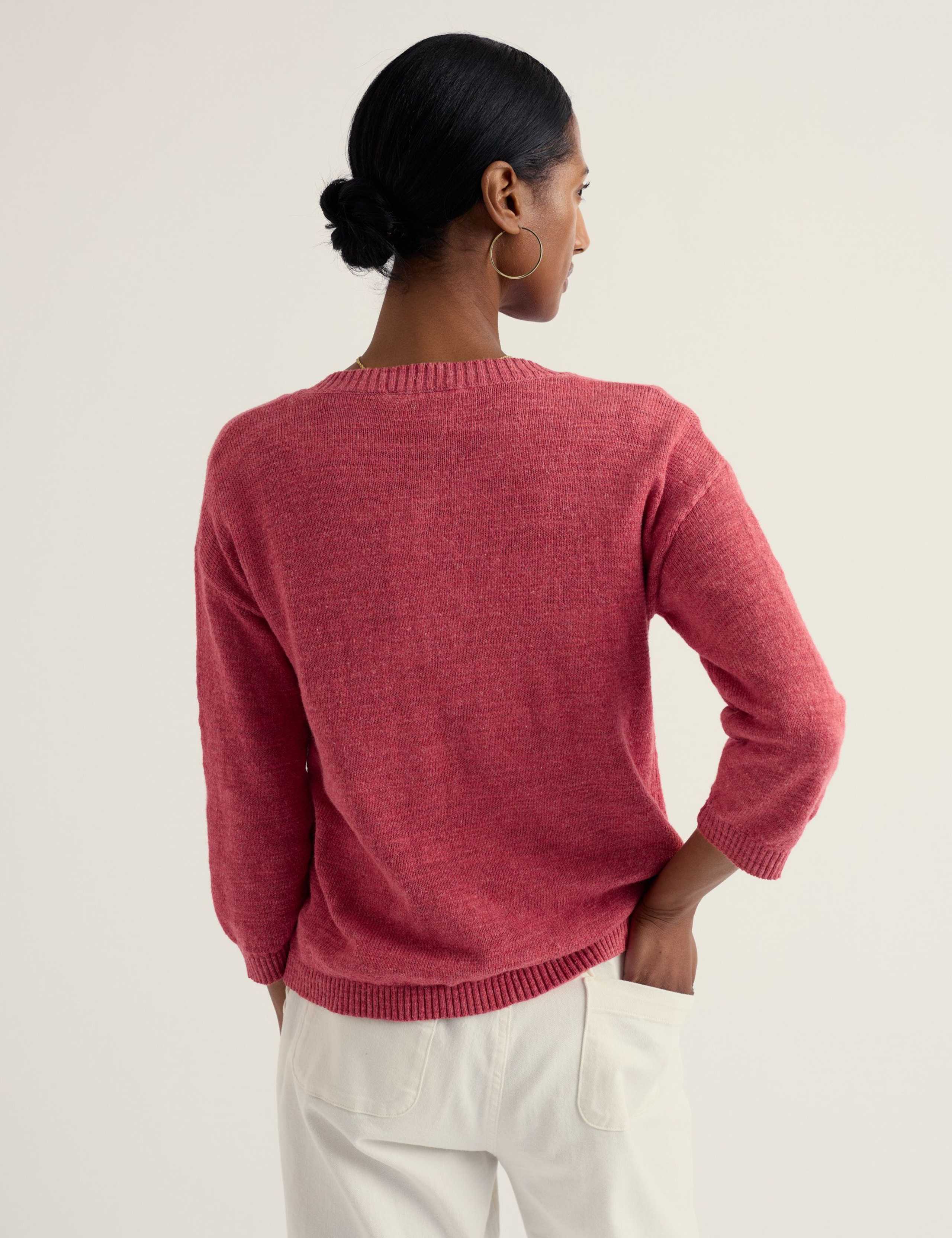 Cotton-Rich Crew Neck Cardigan with Linen 4 of 5